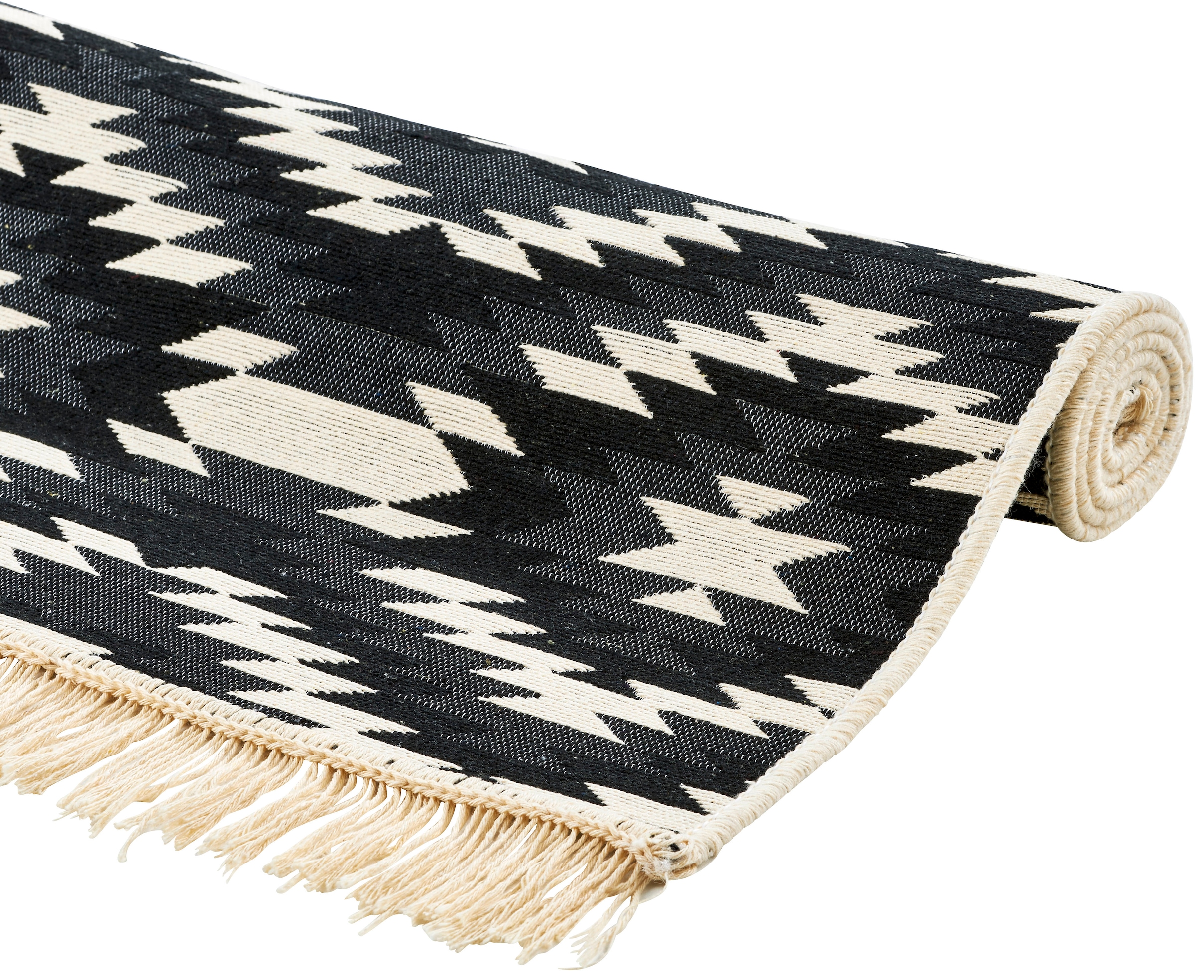 done.® Teppich »BARCELONA« rechteckig 8 mm Höhe Flachgewebe, modernes Ethno Design, mit Fransen, waschbar