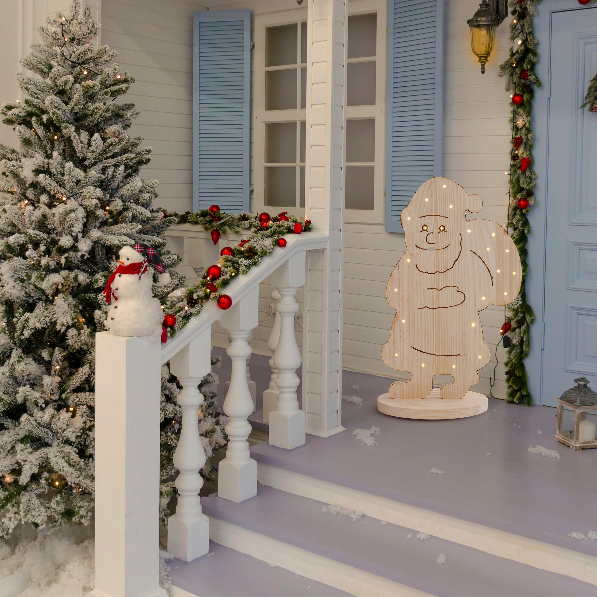 näve LED Dekoobjekt »Santa, Weihnachtsdeko aus Holz«, Leuchtmittel LED-Board | LED fest integriert, Holz-Stehleuchte, Höhe ca. 80 cm, Batteriebetrieben