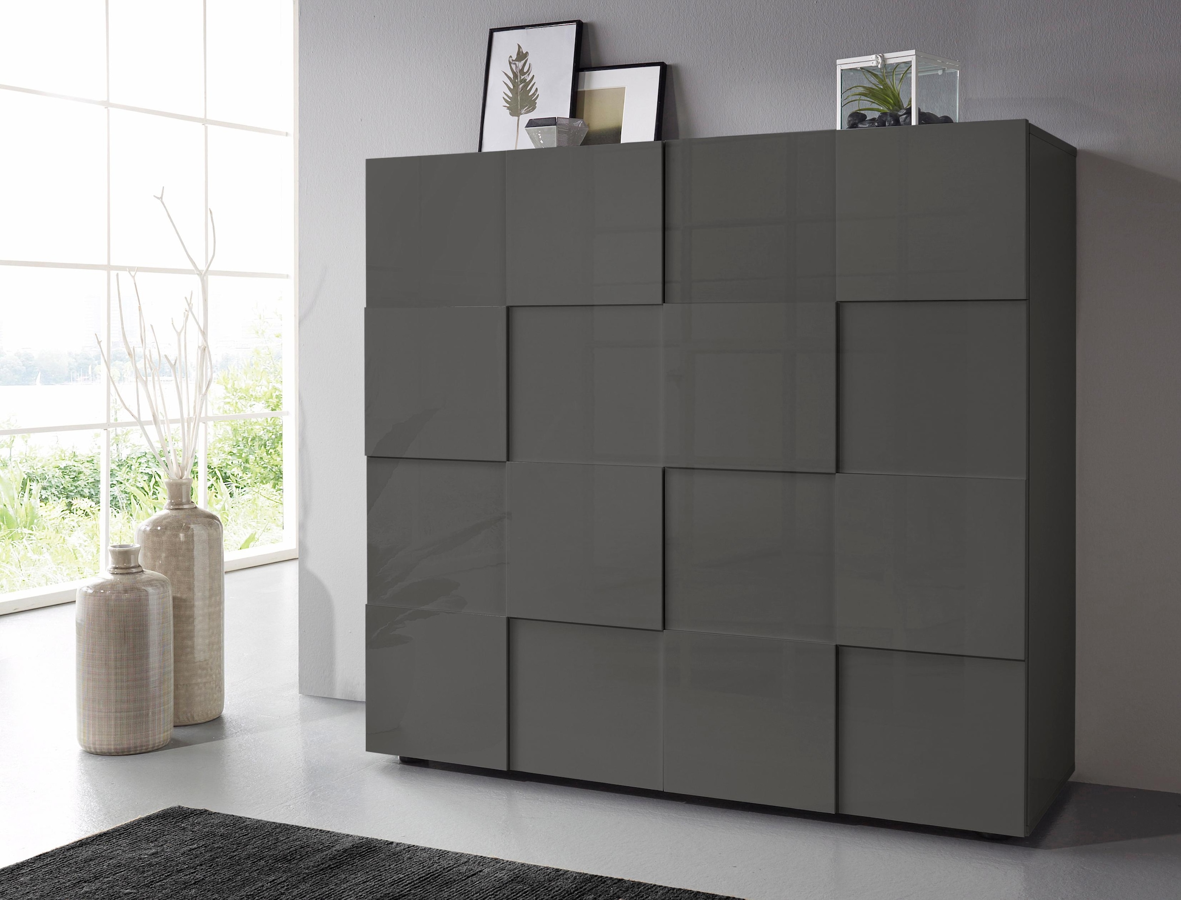 INOSIGN Highboard »Dama Höhe 111 cm, Breite 121 cm, Kommode 2 Türen, Hochkommode«, Front in 3D-Optik, viel Stauraum, verschiedene Farben