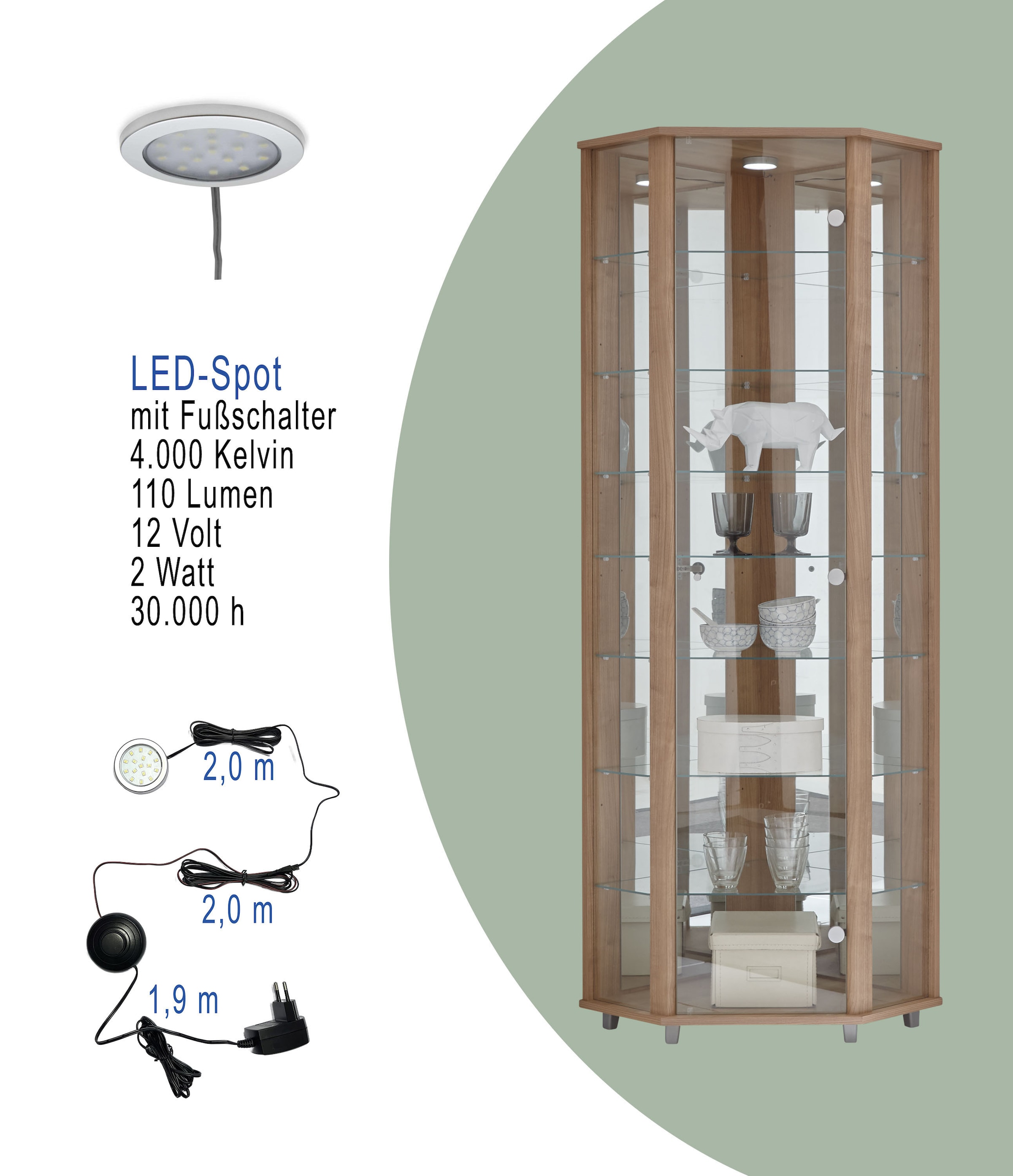 fif möbel Eckvitrine »TRIO Höhe ca. 172 cm, ink. Beleuchtung«, Eckvitrine/Glasvitrine 1x Glastür, perfekt für Sammler, Sammlervitrine