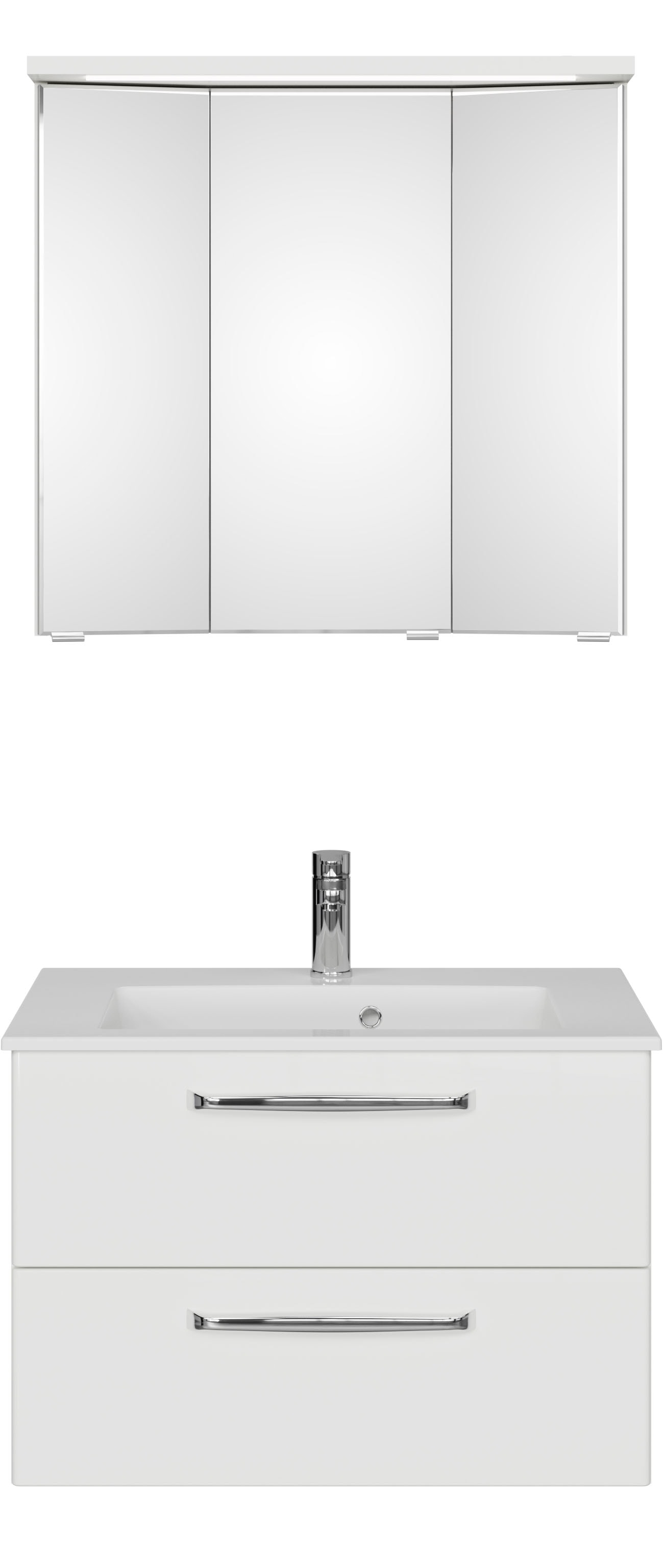 Saphir Badmöbel-Set »Trentino 2-teilig Mineralmarmor-Waschtisch mit LED-Spiegelschrank«, (3 St.), Badmöbel-Set 77cm breit, inkl. Türdämpfer, 3 Türen, 2 Auszügen