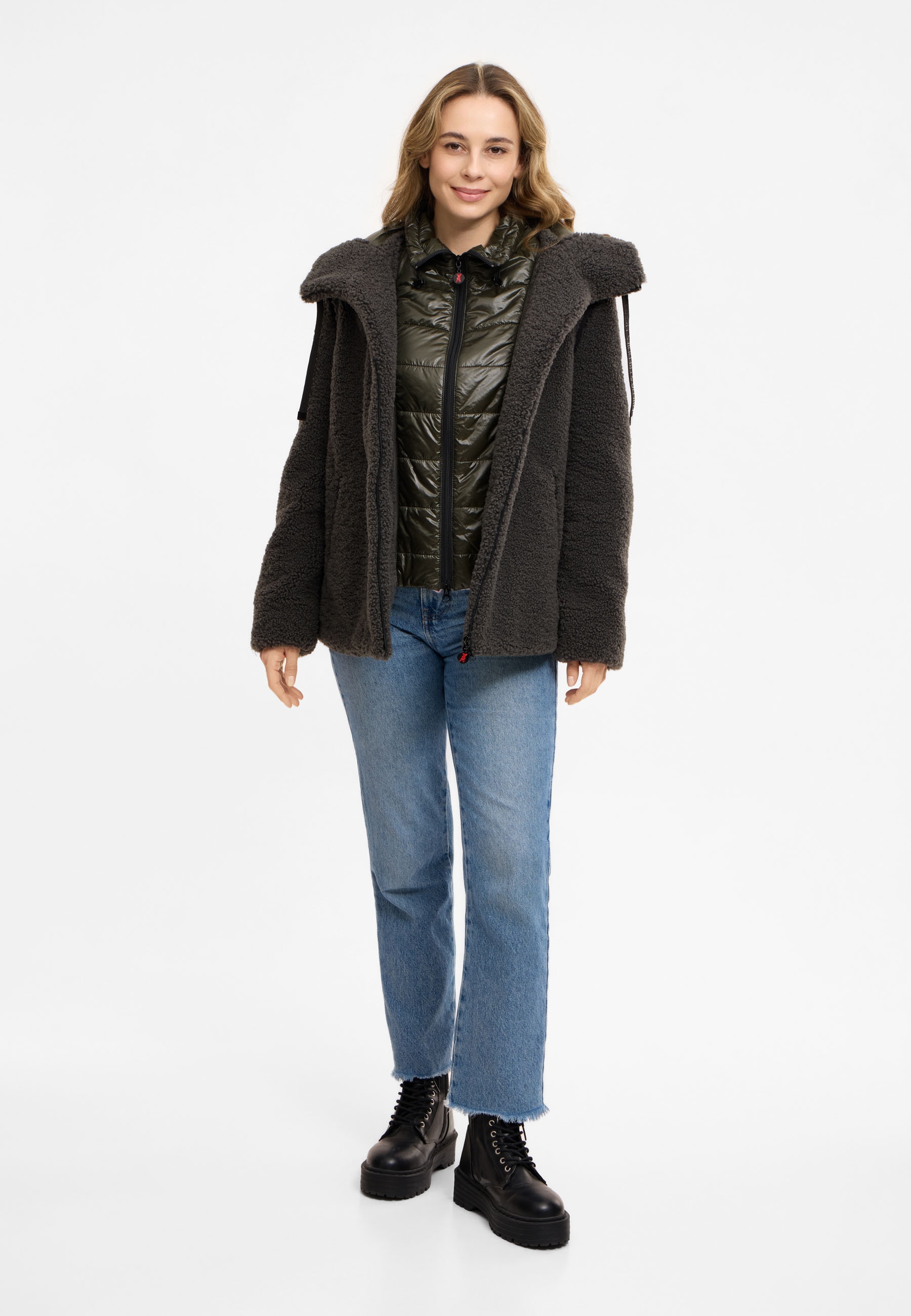 Frieda & Freddies Winterjacke »Frieda & Freddies Teddyjacke mit Double-Layer-Look«