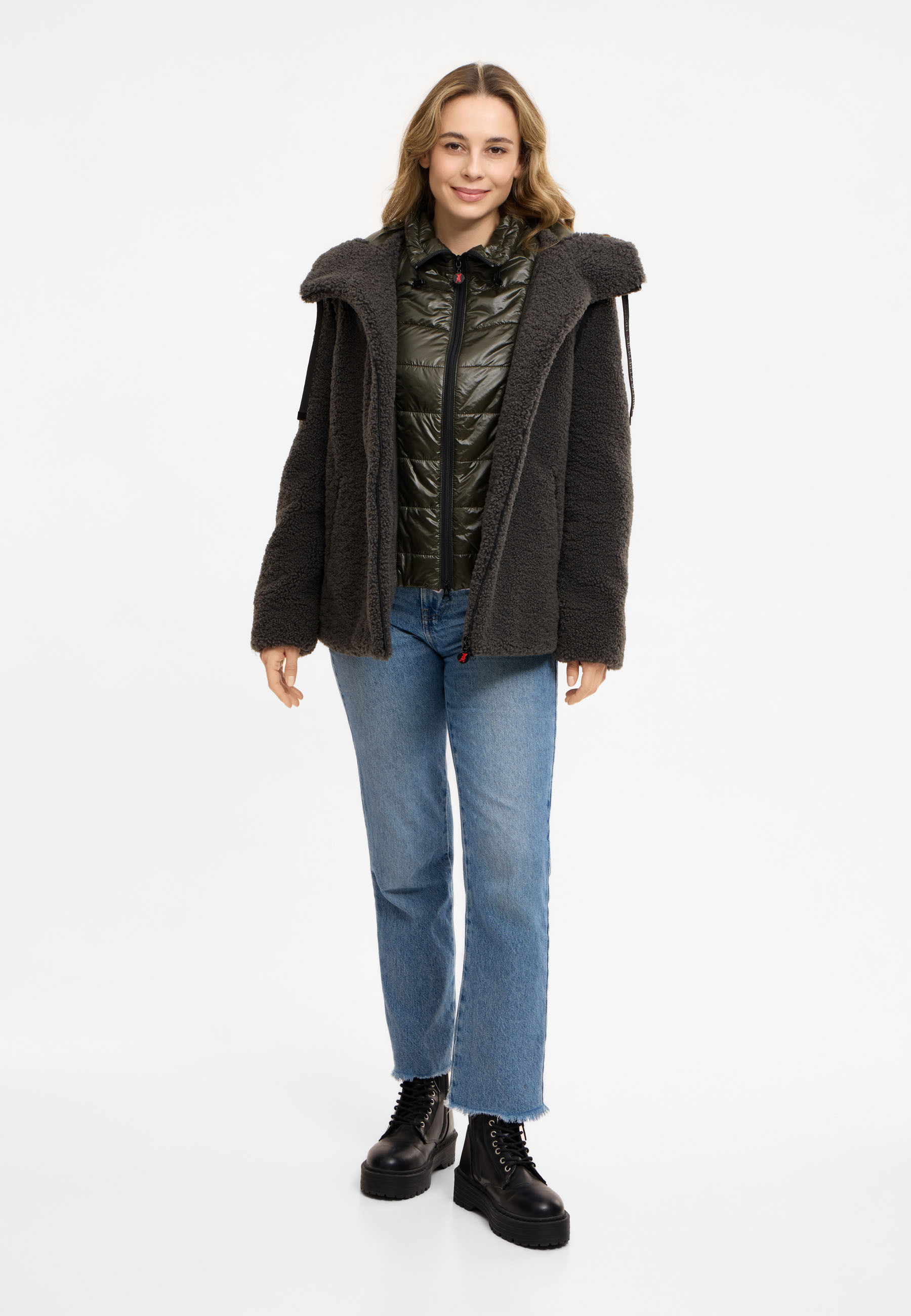 Frieda & Freddies Winterjacke "Frieda & Freddies Teddyjacke mit Double-Layer-Look"
