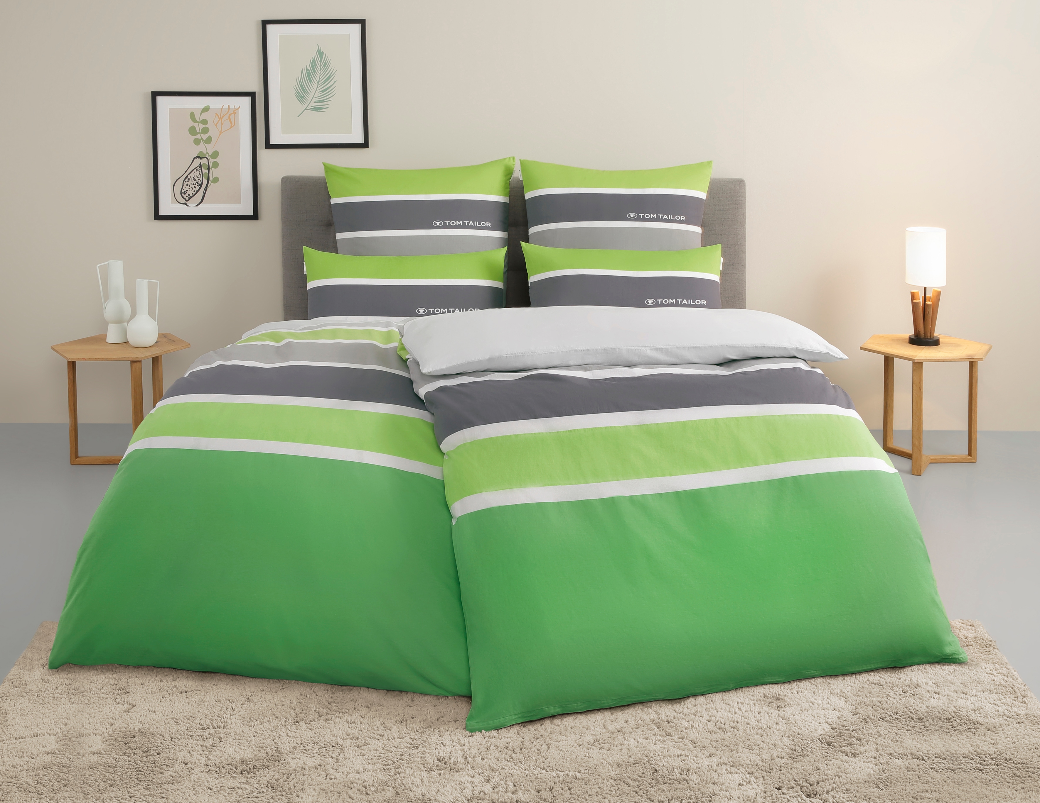 TOM TAILOR HOME Bettwäsche "Felix in Gr. 135x200 oder 155x220 cm" 3 Stk. mit GRATIS-Zugabe: Gästehandtuch (100% Baumwolle), mit Reißverschluss