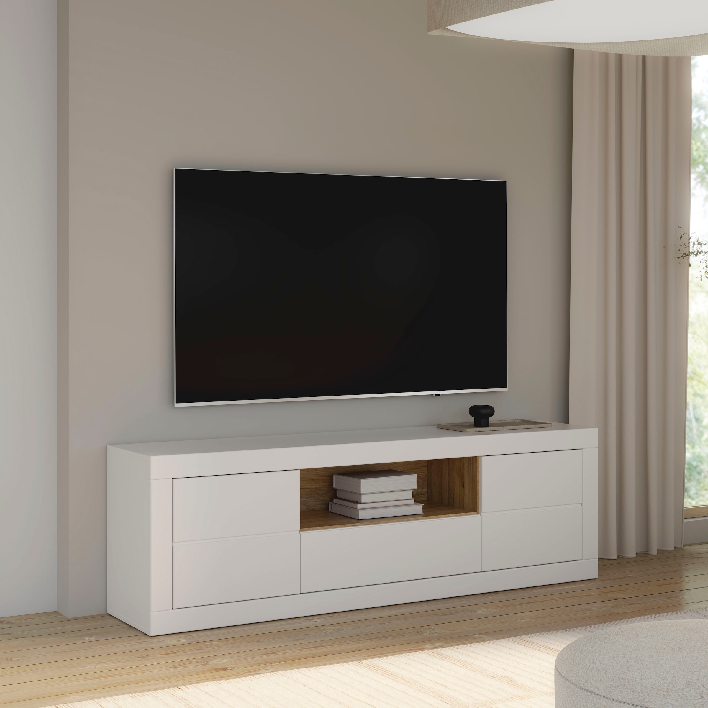 FORTE Lowboard »LefkadasTV-Board, TV-Schrank«, TV-Board, viel Platz, Push to open, Grifflos, BxH= 195,4 x 61,6cm