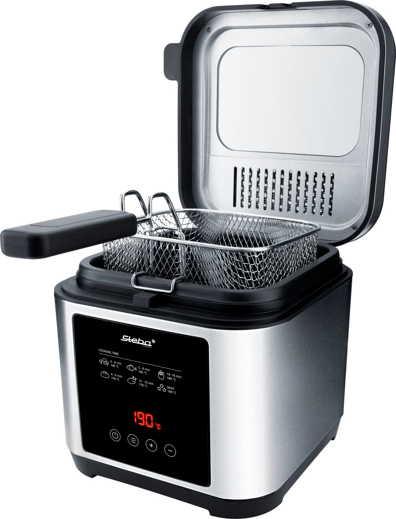 Steba Fritteuse »DF 150, 2,5 Liter Volumen«, 1200 W, Fassungsvermögen 2,5 l, Abnehmbarer Deckel mit XXL-Sichtfenster, Temperaturregler bis 190°C