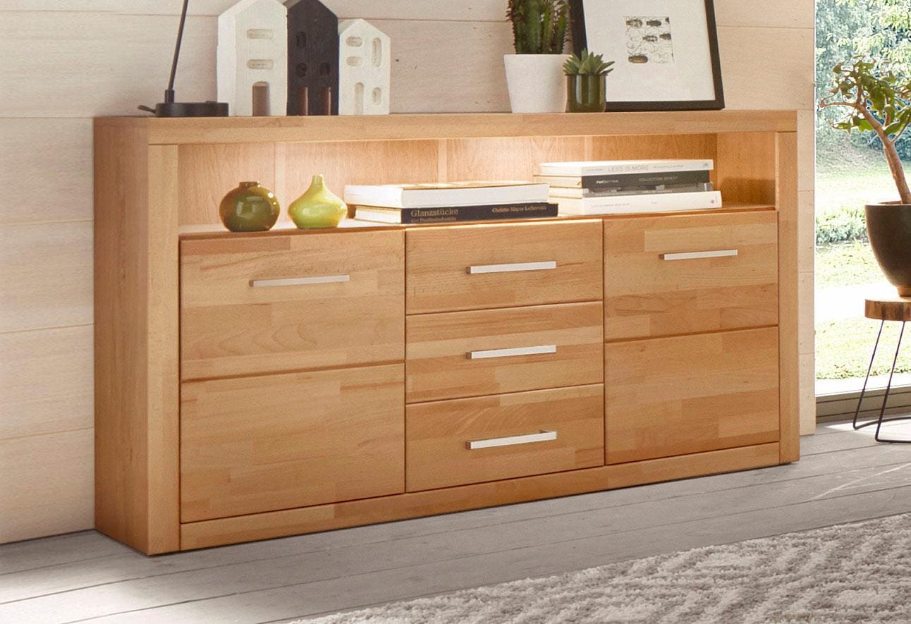 Home affaire Sideboard "Ribe,130cm breit,80cm hoch,Oberplatte Holz massiv,6 günstig online kaufen