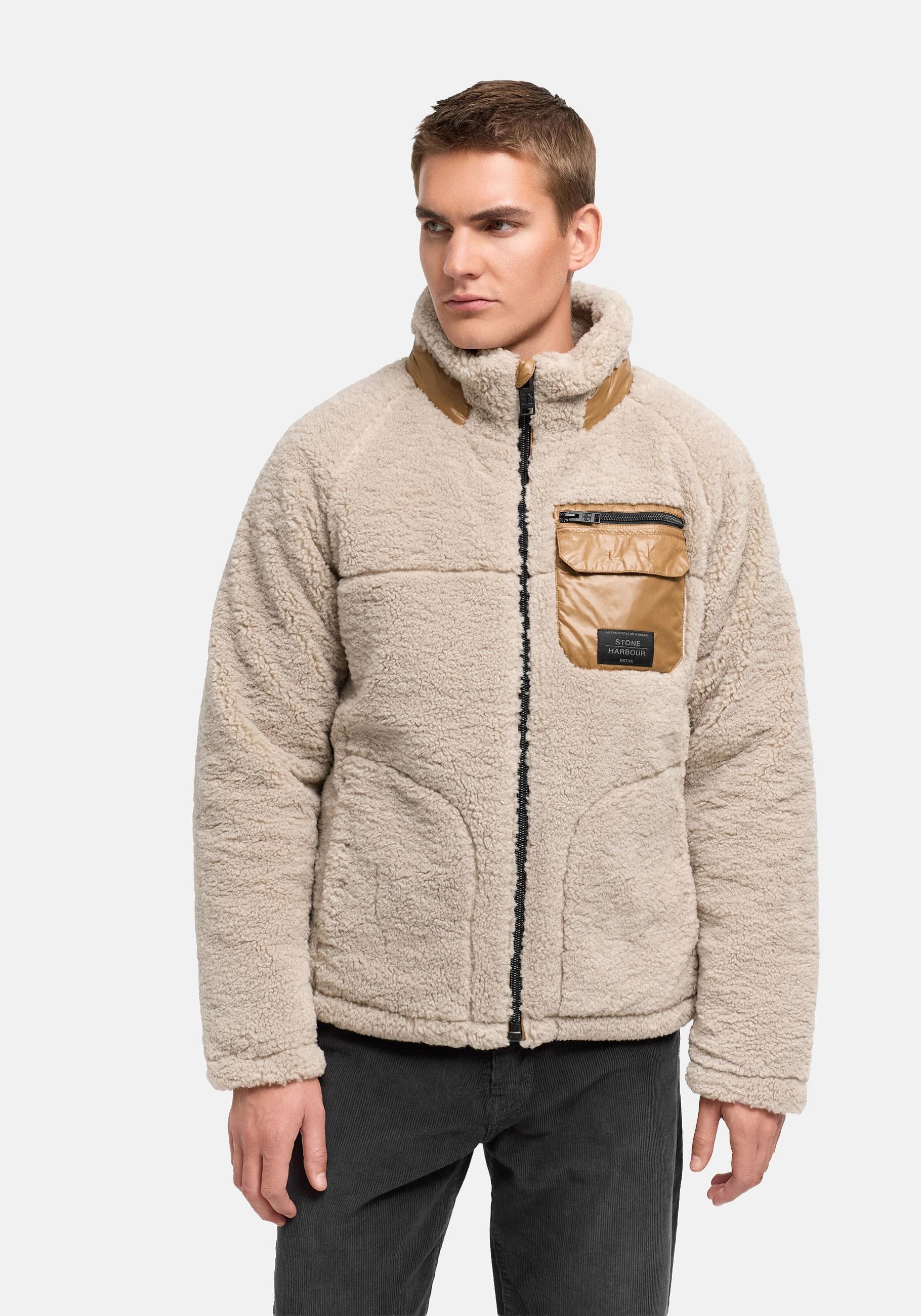 Stone Harbour Plüschjacke "Sorees XX" ohne Kapuze Warme Herren Winterjacke aus weichem Teddy-Fleece
