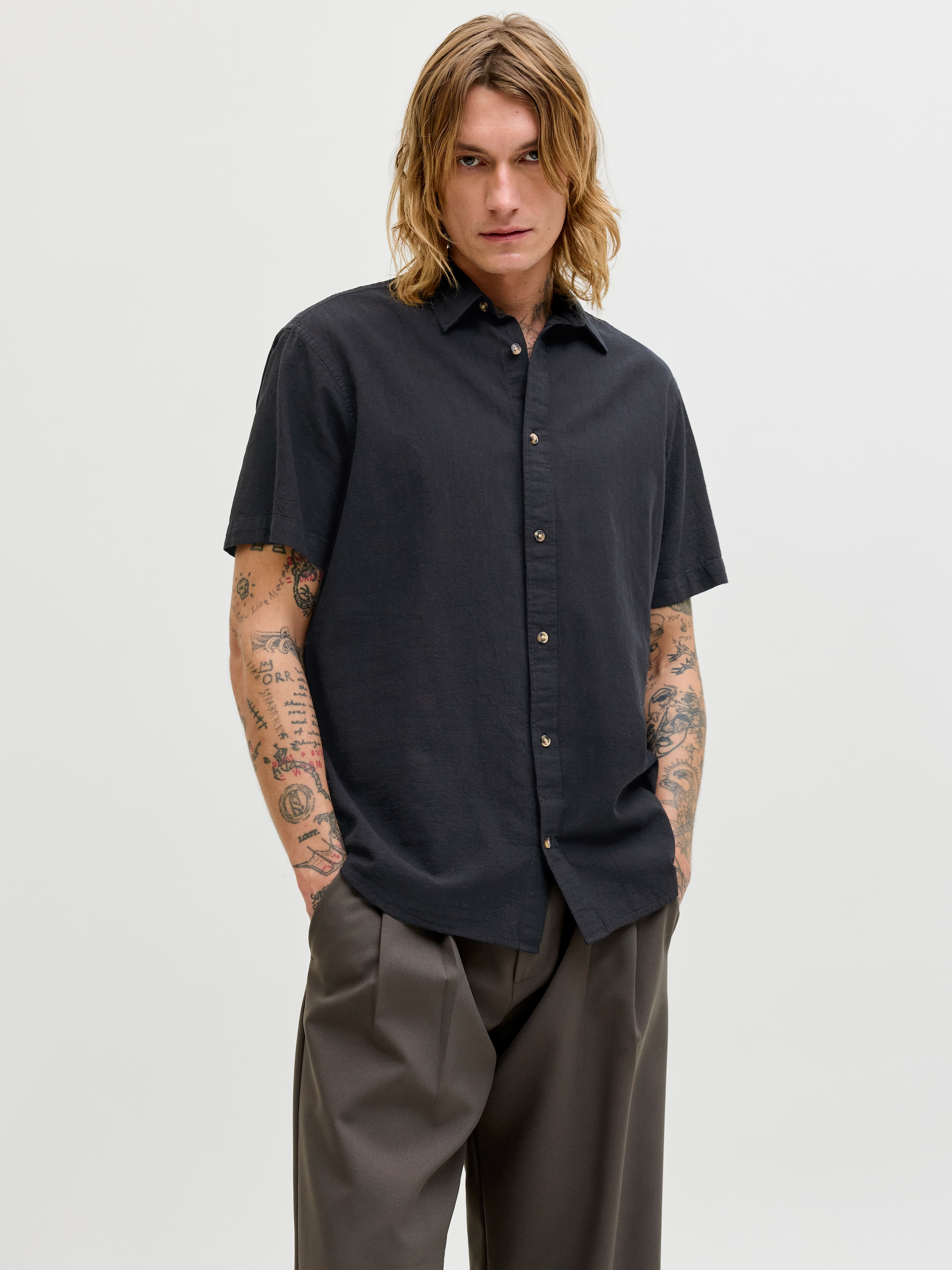 Jack & Jones Kurzarmhemd "JJESUMMER LINEN BLEND SHIRT S/S SN" Baumwolle mit günstig online kaufen