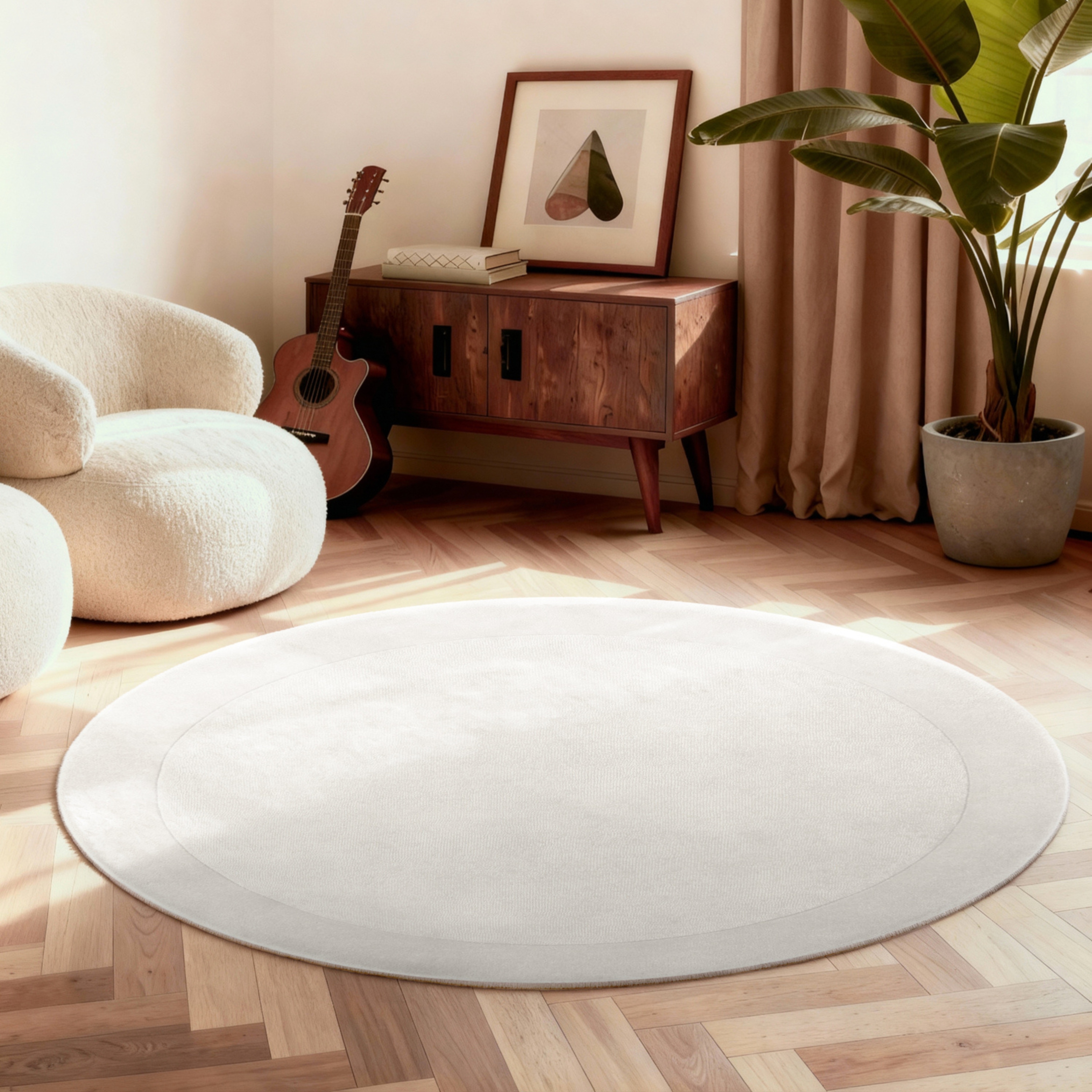 Villeroy & Boch "Wollteppich Kivi" rund 17 mm Höhe Handgewebt, Wolle, Bordüre, Einfarbig, Läufer, Wohnzimmer, Organisch