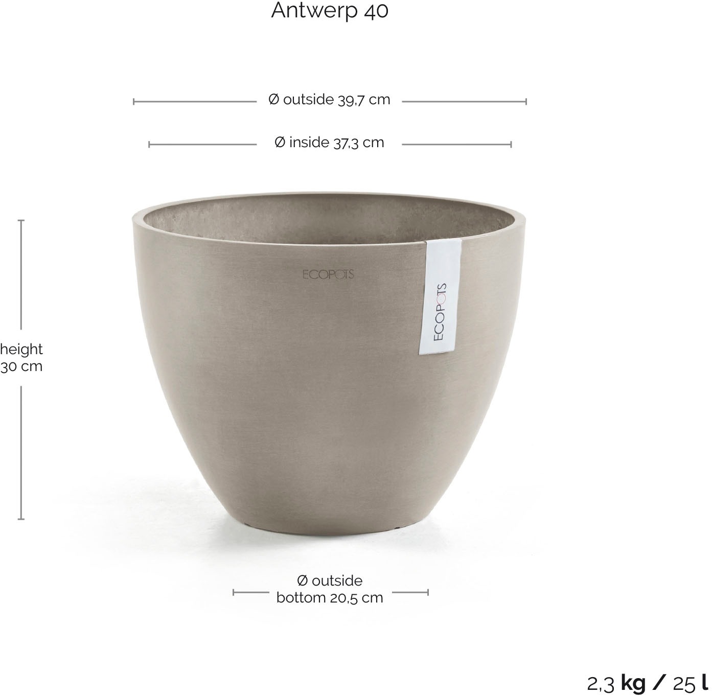 ECOPOTS Blumentopf »ANTWERP Taupe« BxTxH: 40x40x30 cm