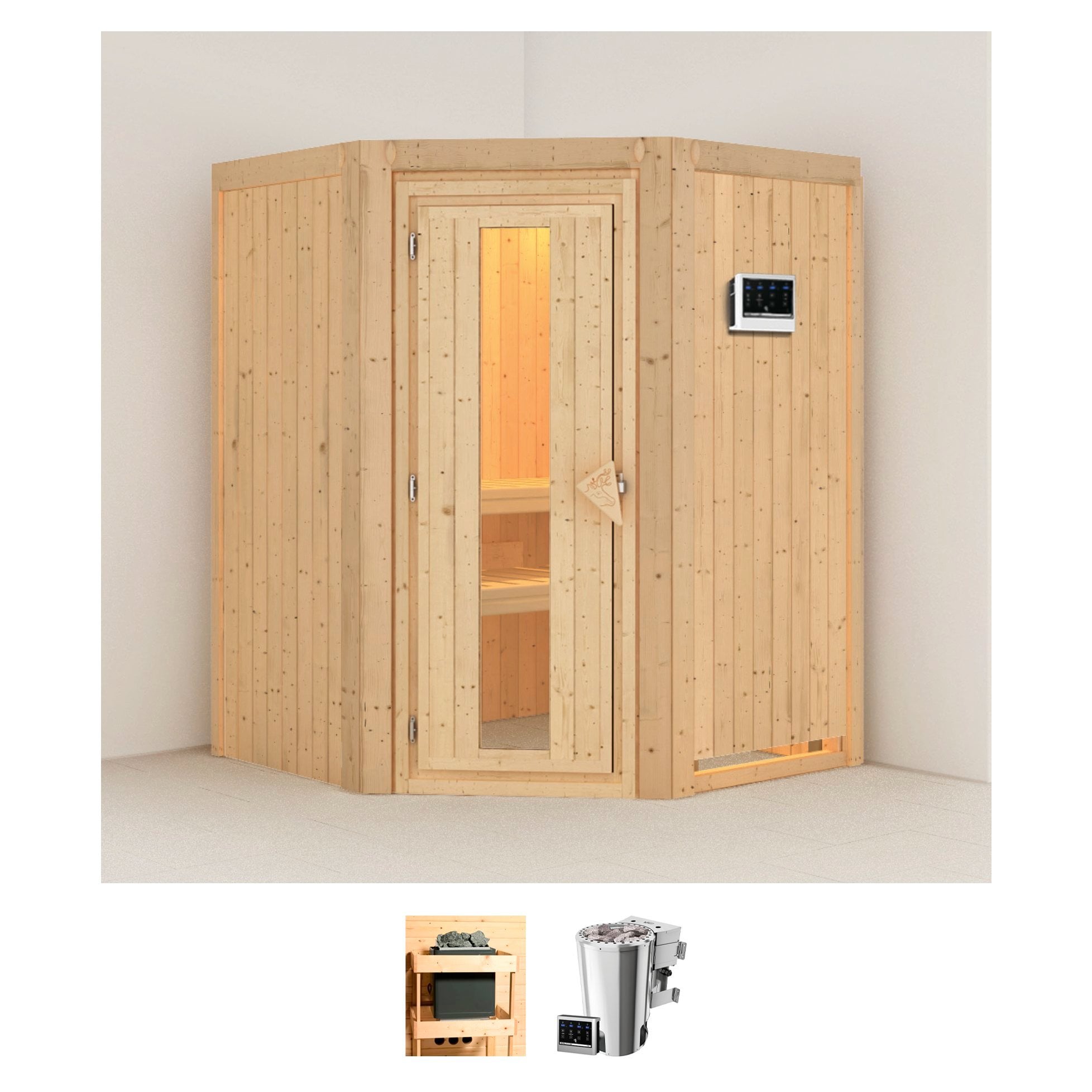 Karibu Sauna "Nanna" Set, Ofen 3,6 kW Bio-Ofen externe Strg. easy