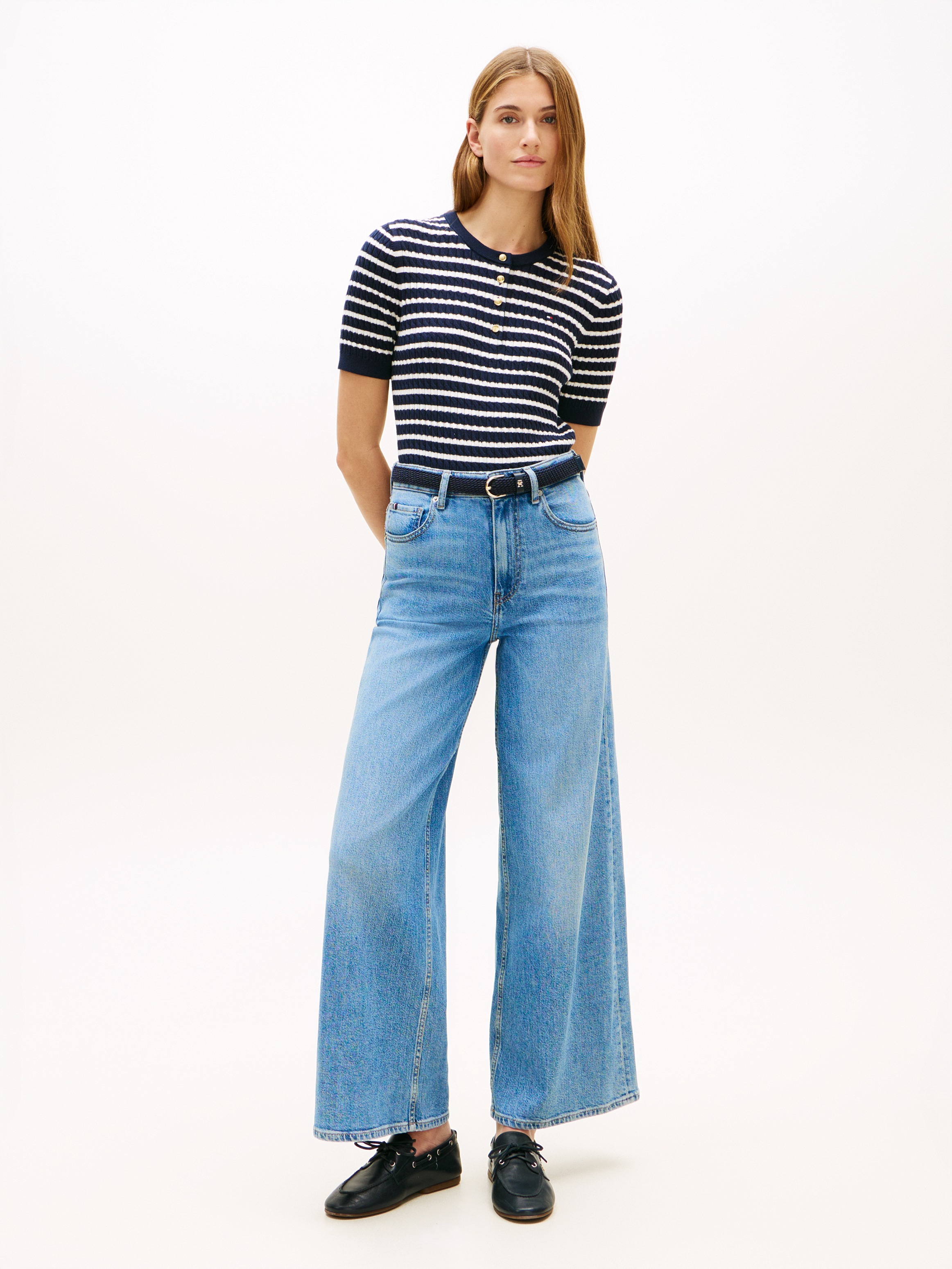 Thumbnail - Tommy Hilfiger Strickpullover "CO CABLE FINE GG SS HENLEY" mit Zopfmuster