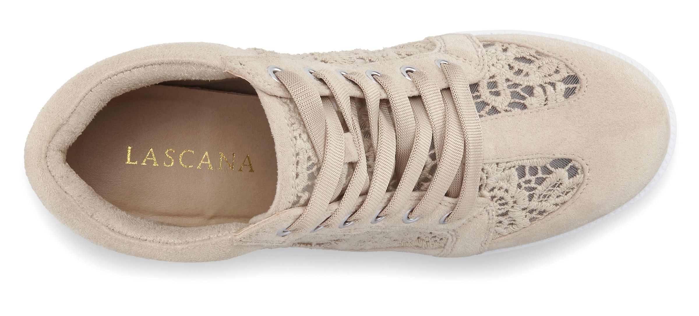 LASCANA Sneaker »Freizeitschuh,«, mit innenliegendem Keilabsatz und Spitzendetails