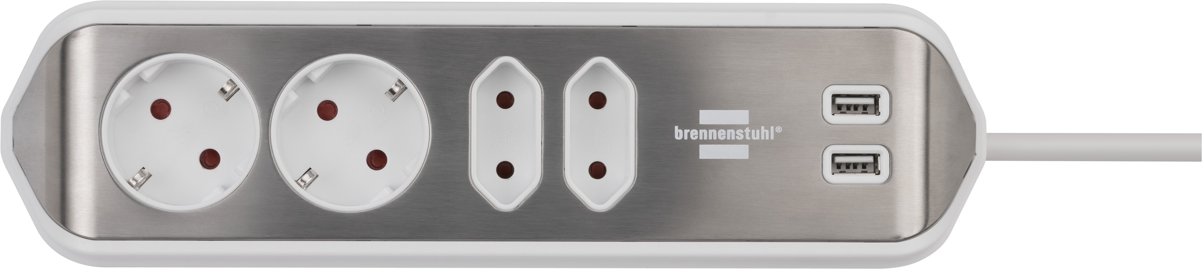 Brennenstuhl Steckdosenleiste »estilo«, 4-fach, 2x Schutzkontakt-Steckdosen, 2x Euro-Steckdosen, USB-Ladefunktion