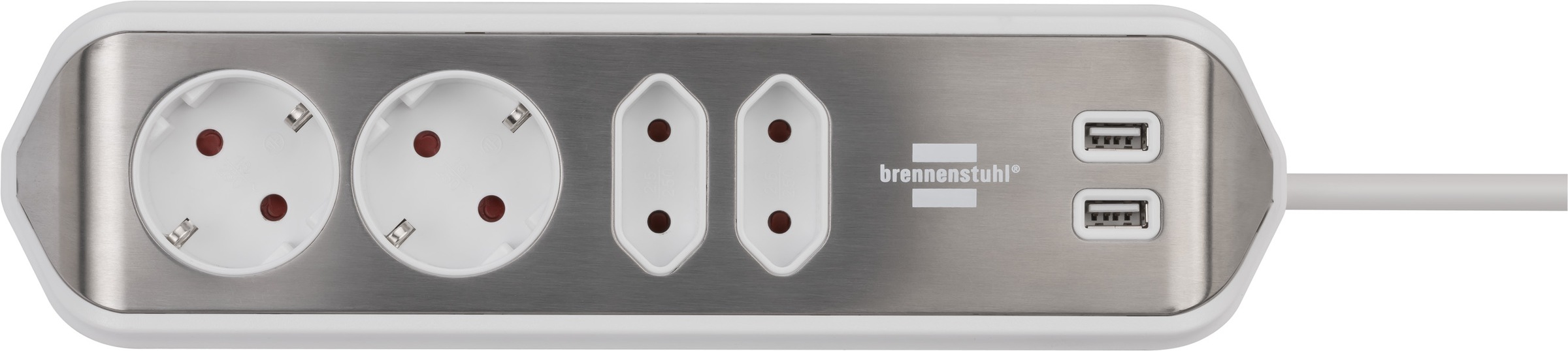 Brennenstuhl Steckdosenleiste "estilo", 4-fach, 2x Schutzkontakt-Steckdosen, 2x Euro-Steckdosen, USB-Ladefunktion