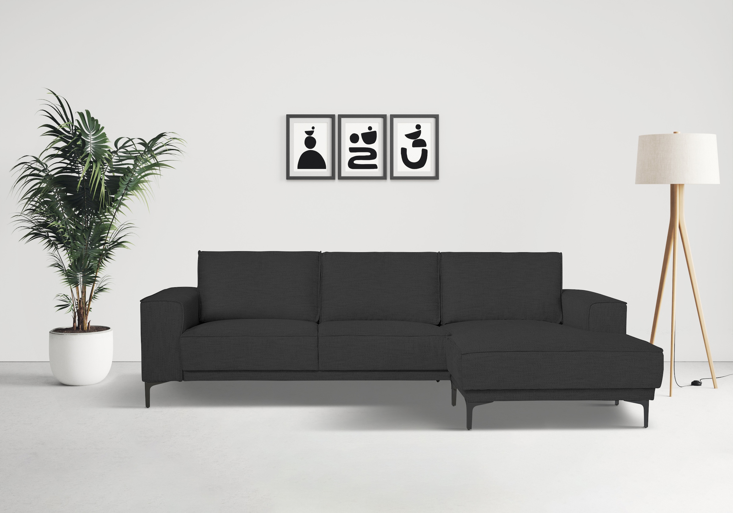 OTTO home Ecksofa "OLAND Flachgewebe L-Form, B: 280 cm, Skandi-Design" L-Form, 280 cm, Wellenunterfederung, Skandi-Design, Metallfüße