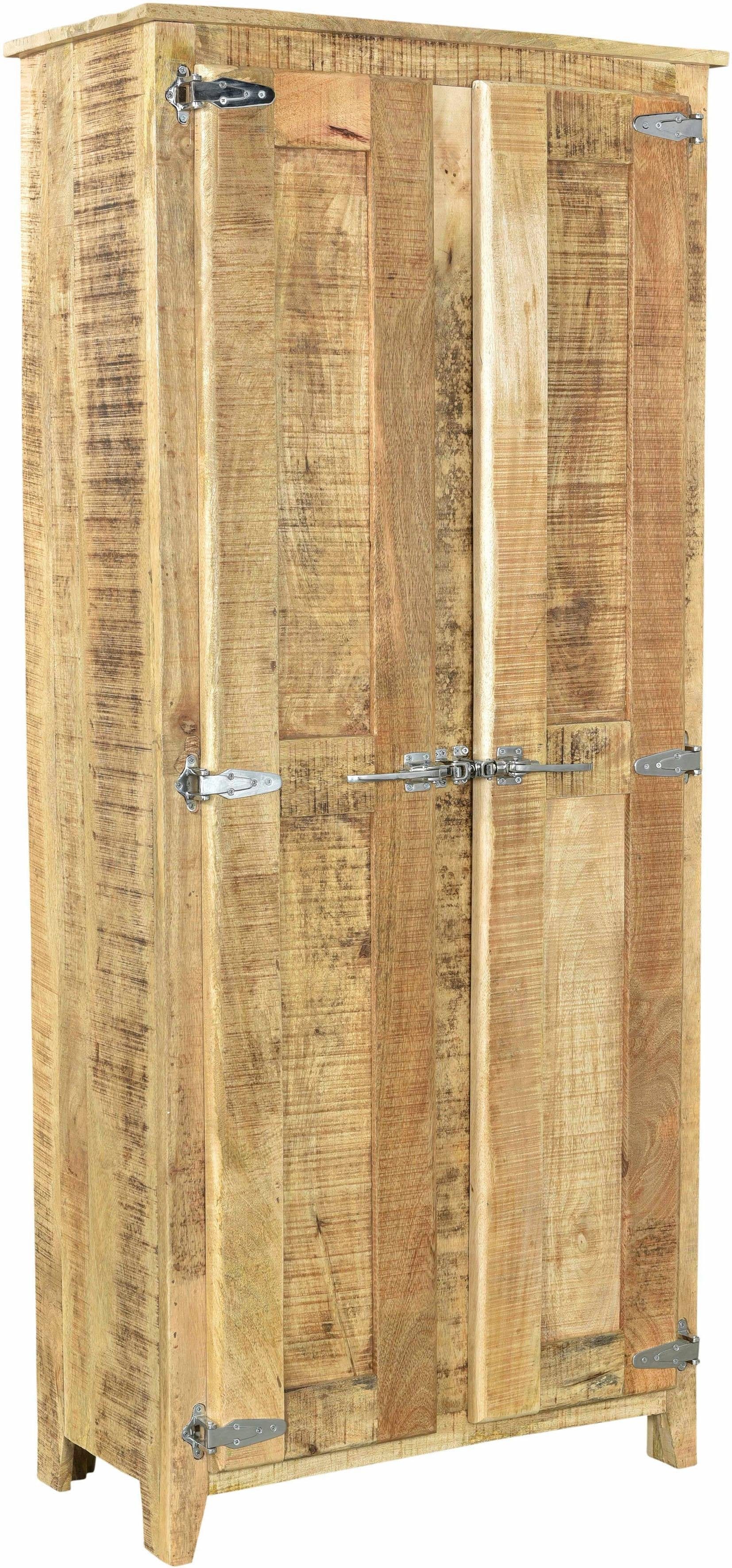 SIT Garderobenschrank "Brest aus Mangoholz mit 2 Türen, Kleiderstange & Böden" 2 Türen mit markanten Kühlschrankgriffen & viel Stauraum