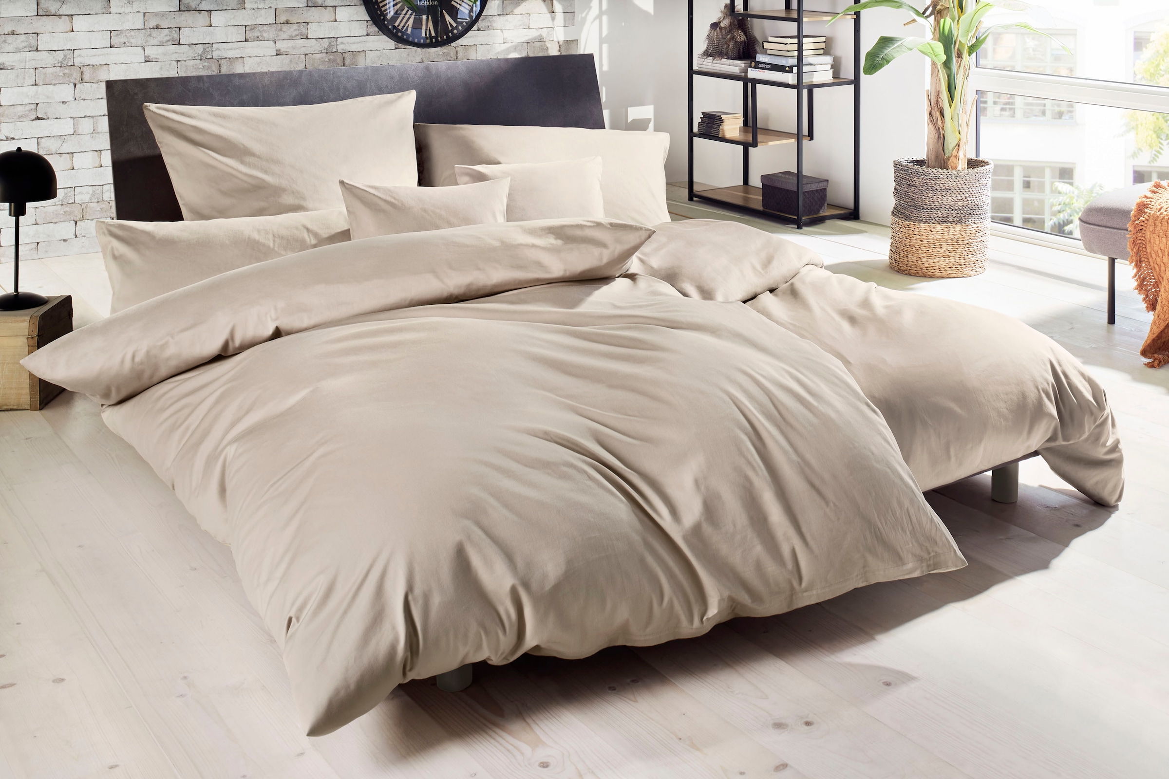 Primera Bettwäsche "Uni Luxus-Satin in Gr. 135x200, 155x220 oder 200x200 cm" 3 Stk. Bettwäsche aus Baumwolle, unifarbene Bettwäsche mit Reißverschluss