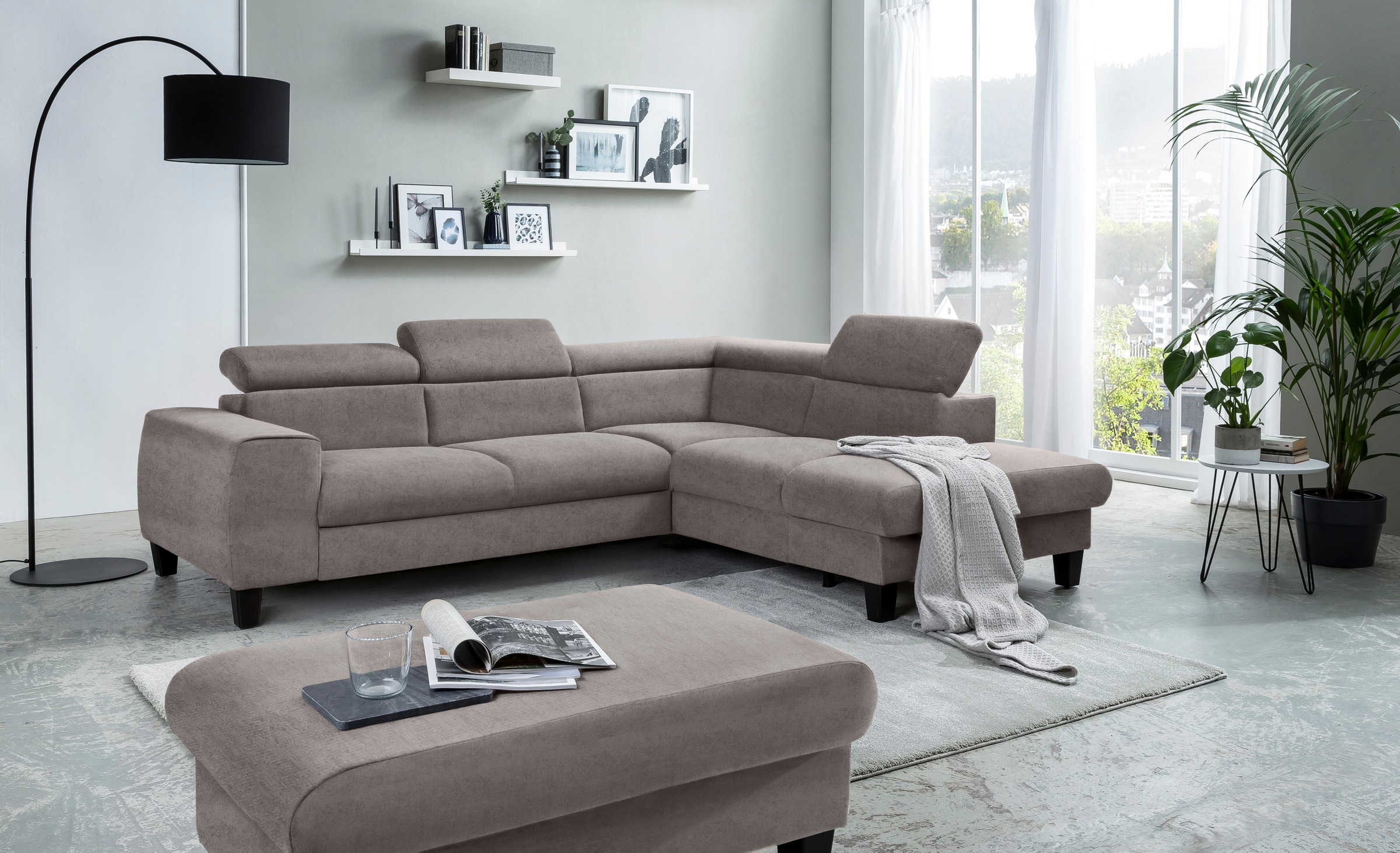 COTTA Ecksofa »Morven L-Form« wahlweise mit Bettfunktion, Bettkasten & Wireless-Charger