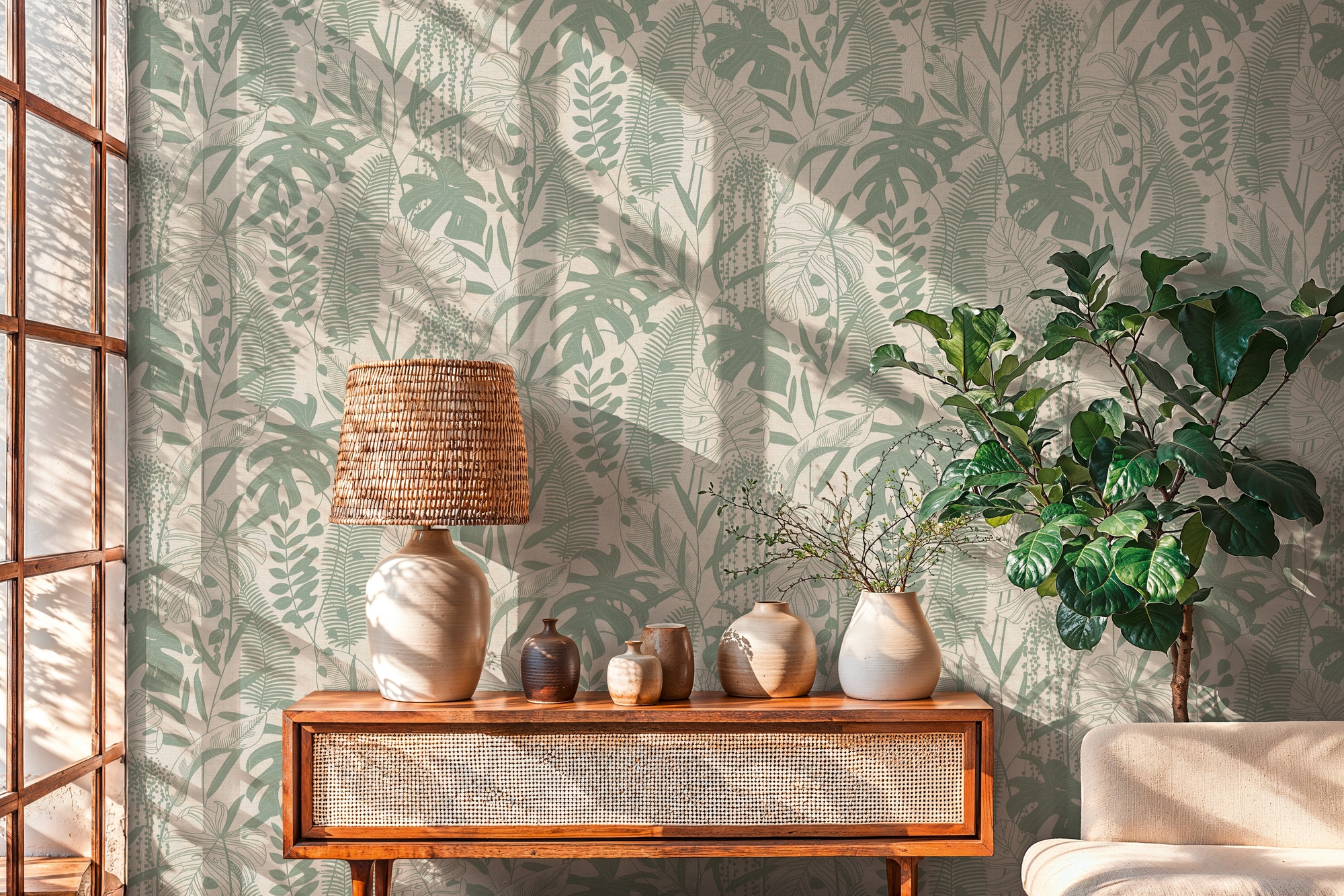 A.S. Création Vliestapete "Cuba II Tropische Blätter" Retro floral tropisch leicht strukturiert Feines Blattdesign mit filigranen Linien und natürlicher Optik