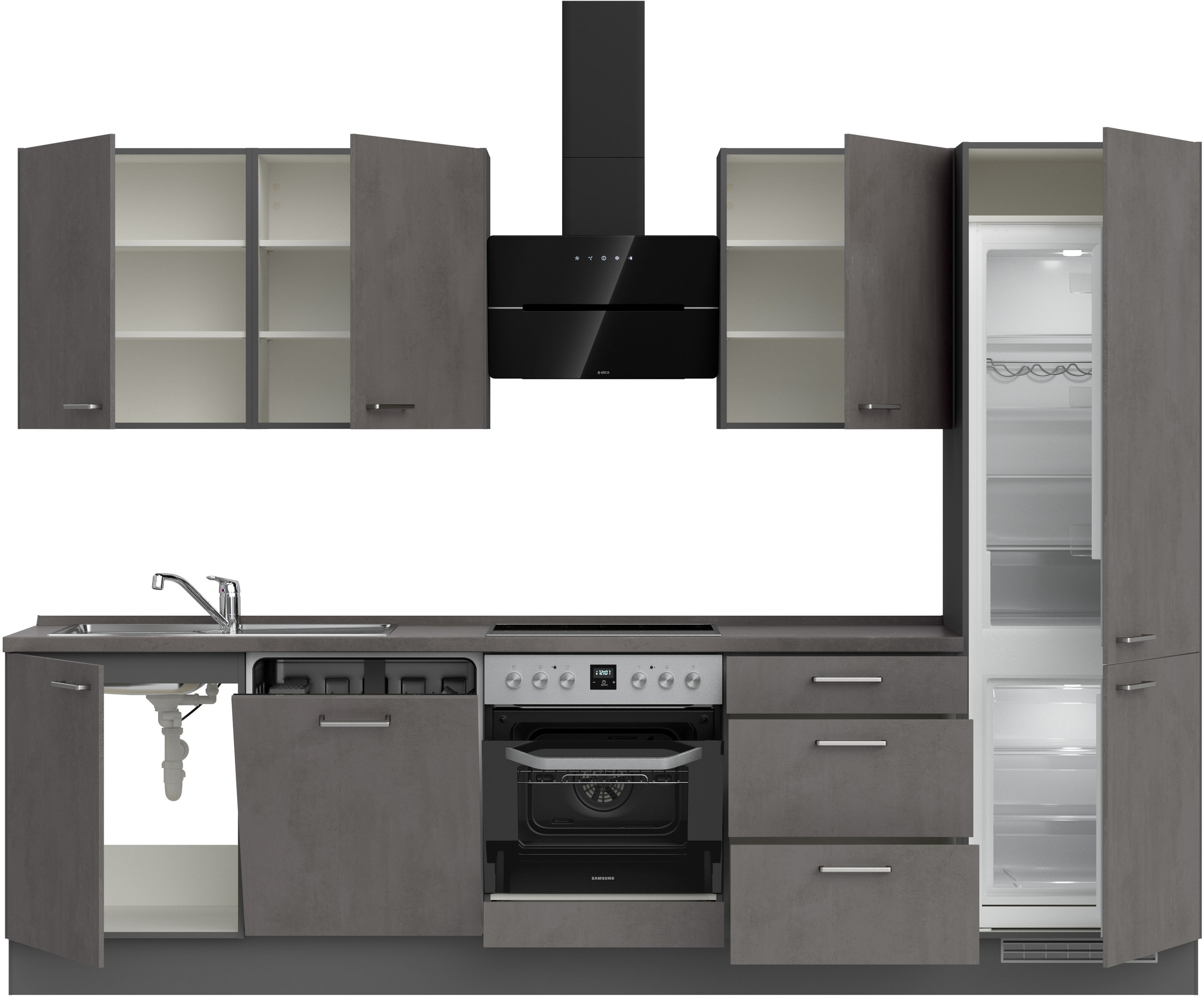 nobilia® Küchenzeile »"Riva II"« vormontiert, Ausrichtung wählbar, Breite 300 cm, wahlw. mit E-Geräten