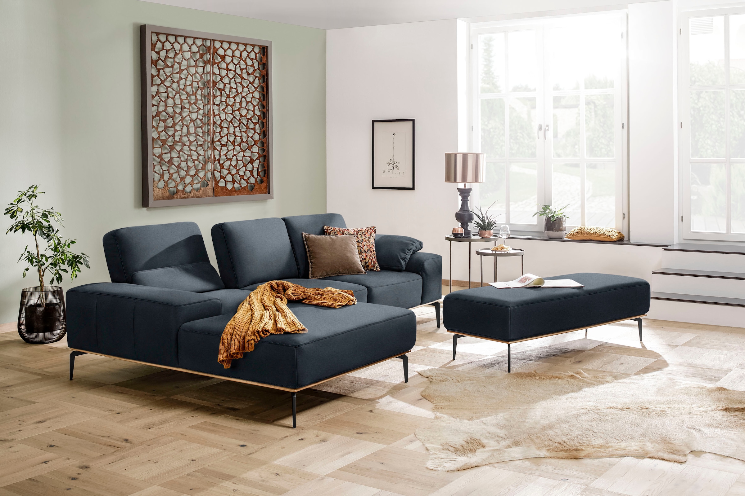 W.SCHILLIG Ecksofa »run, Designsofa mit tollem Sitzkomfort, bequem, L-Form«, mit Holzsockel, Füße in Schwarz pulverbeschichtet, Breite 279 cm