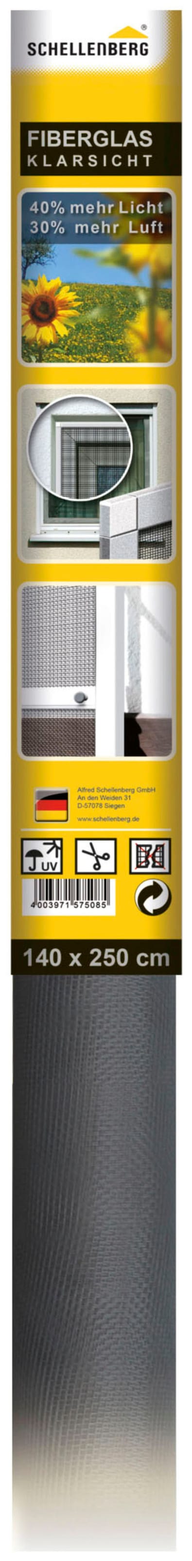 SCHELLENBERG Fliegengitter-Gewebe »Klarsicht aus Fiberglas«, Insektenschutz Rolle für Fenster und Tür, 140 x 250 cm, 57508