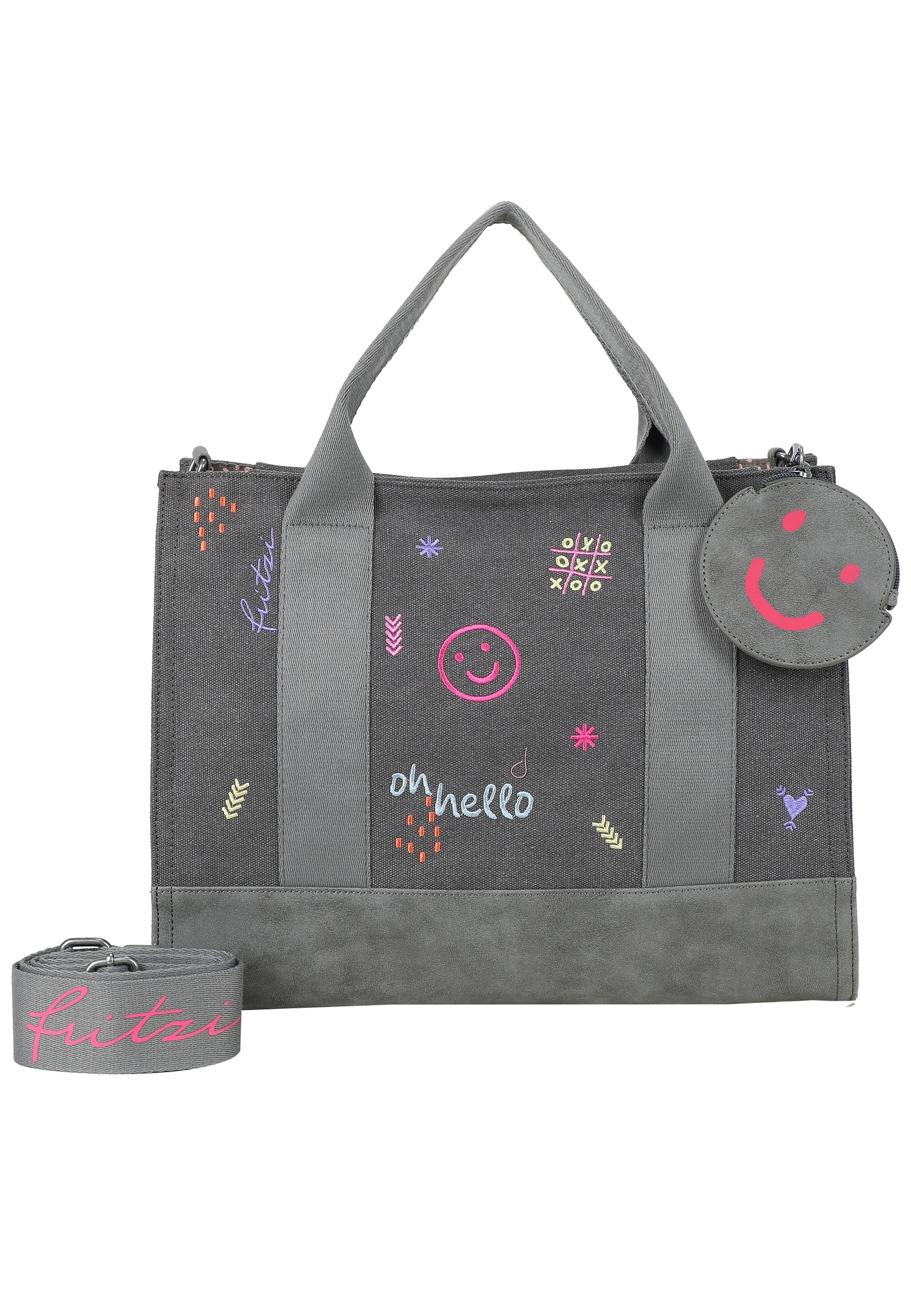 Damen Henkeltasche "Tote Bag Limited Embro Fun", FRITZI AUS PREUSSEN, grau, Baumwolle, mehrfarbig, Taschen, mit tollen Stick-Details