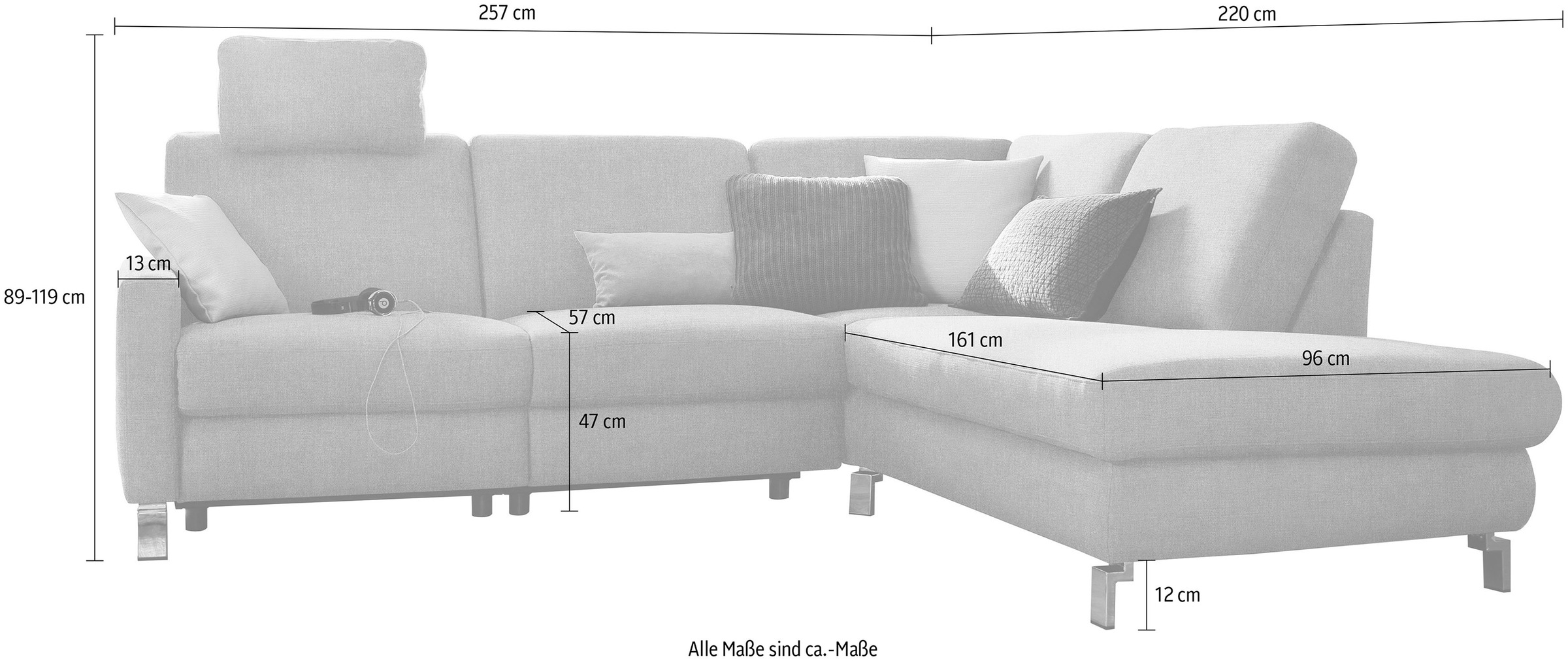 3C Candy Ecksofa »Mainau modern und elegant, mit gutem Sitzkomfort, L-Form« wahlweise mit elektrischer Relaxfunktion, Federkern