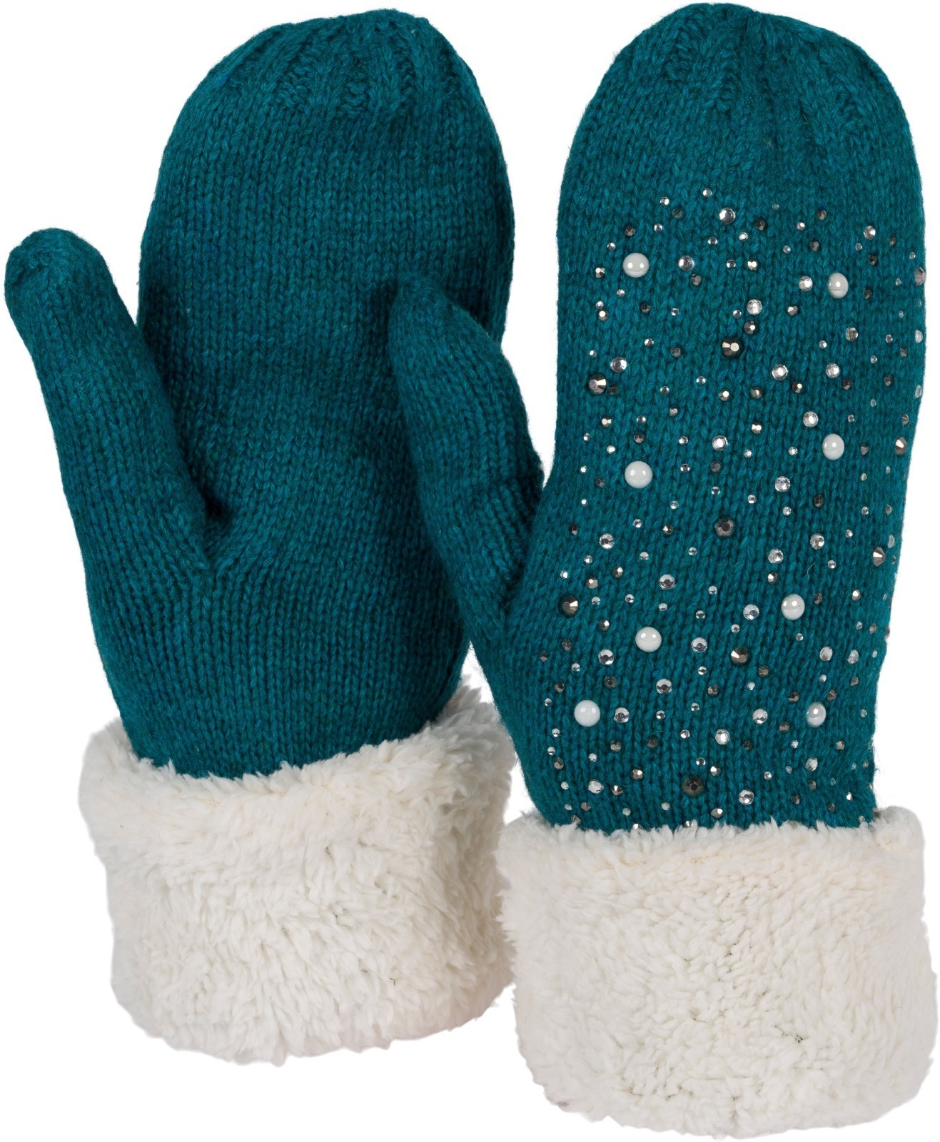 styleBREAKER Fäustlinge "Strickhandschuhe Fäustlinge mit Strass und Perlen" 2 Stk.