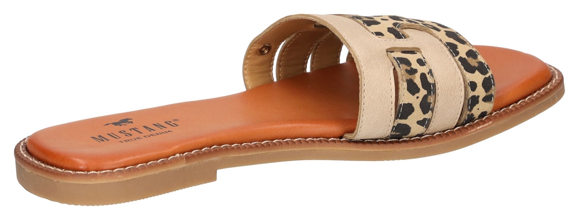 Mustang Shoes Pantolette, Flats, Sommerschuh, Urlaubschuh, Slides mit Leo-Einsätzen