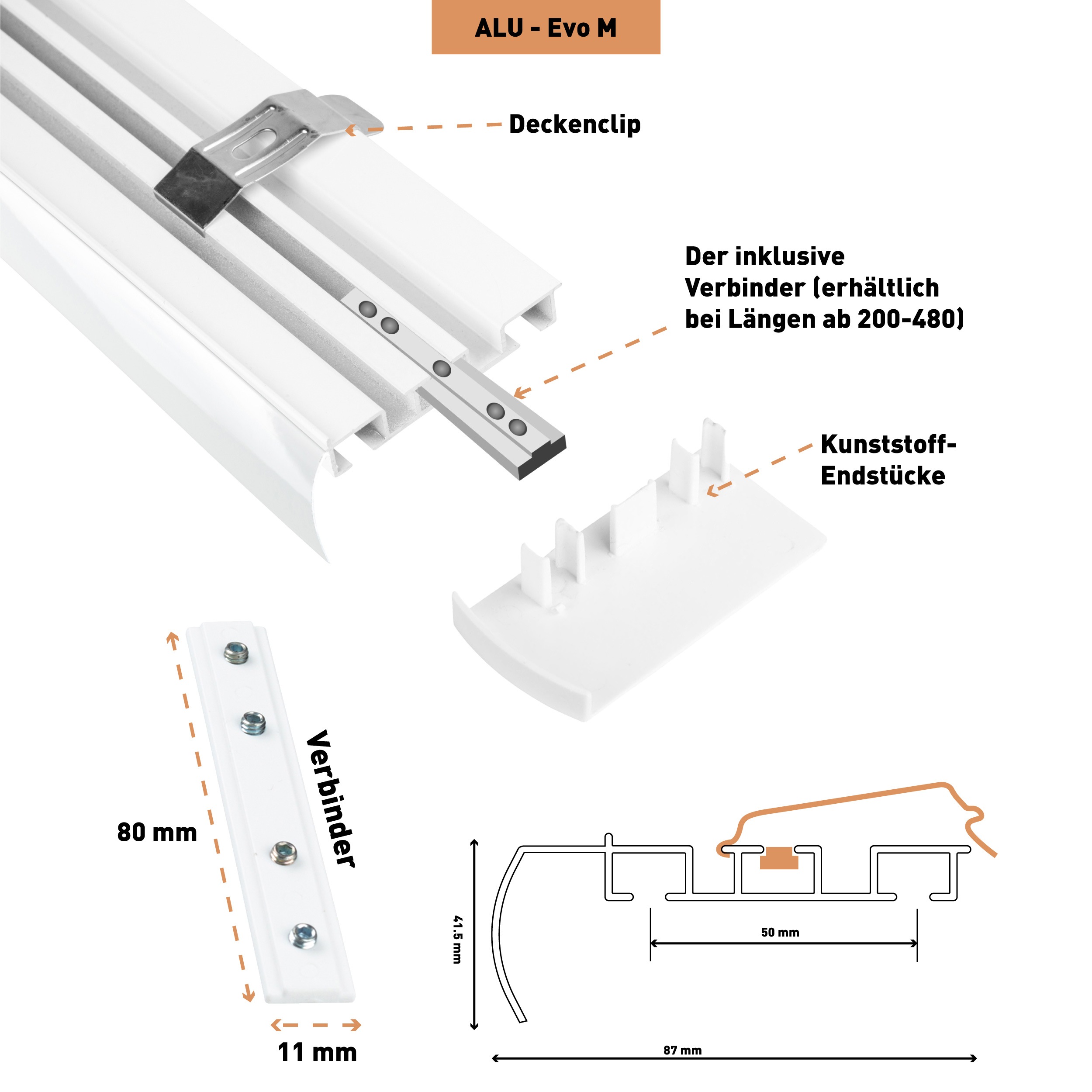 Thumbnail - SN DECO GROUP Gardinenschiene "Objektschiene EVO-M 2-läufig mit integrierter Blende" 2 läufig-läufig Fixmaß