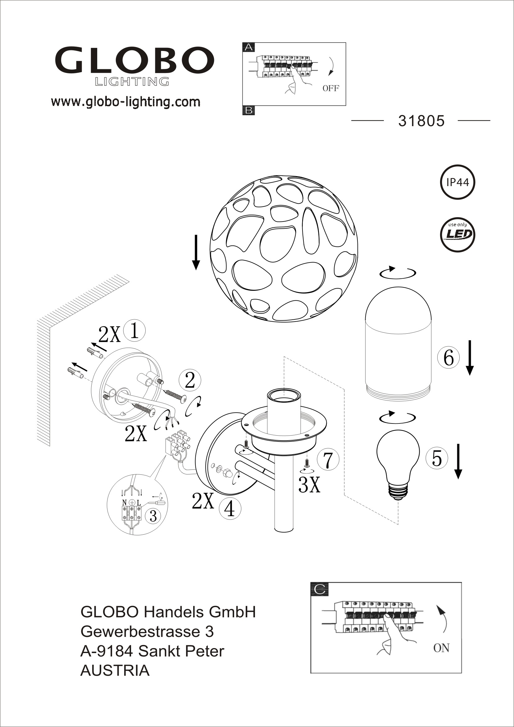 GLOBO LIGHTING Außen-Wandleuchte »HILARIO« E27 1 Stk. Außenleuchte Edelstahl anthrazit, wetterfest, IP44