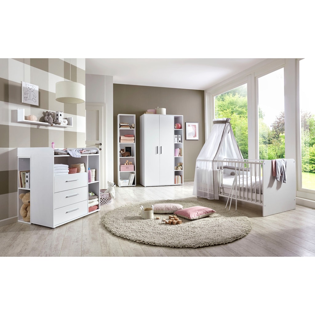 BMG Möbel Babyzimmer-Komplettset »Luis«, (Set, 7 St., Bett + Wickelkommode + 2-trg. Schrank + Standregal + Unterstellregal)