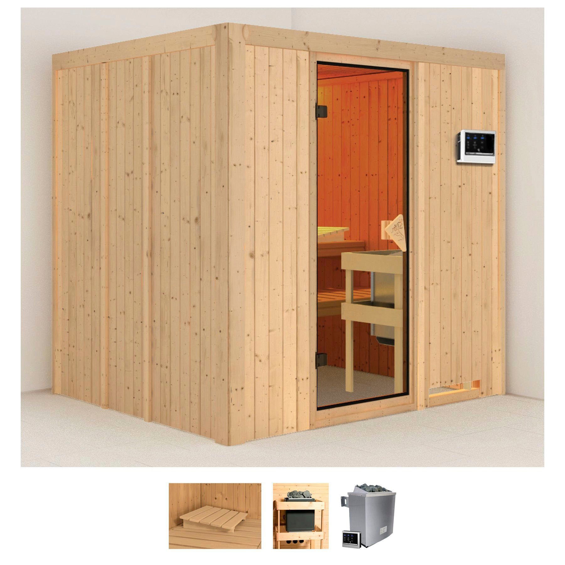 Karibu Sauna "Sodin" Set, Ofen 9 KW externe Strg easy
