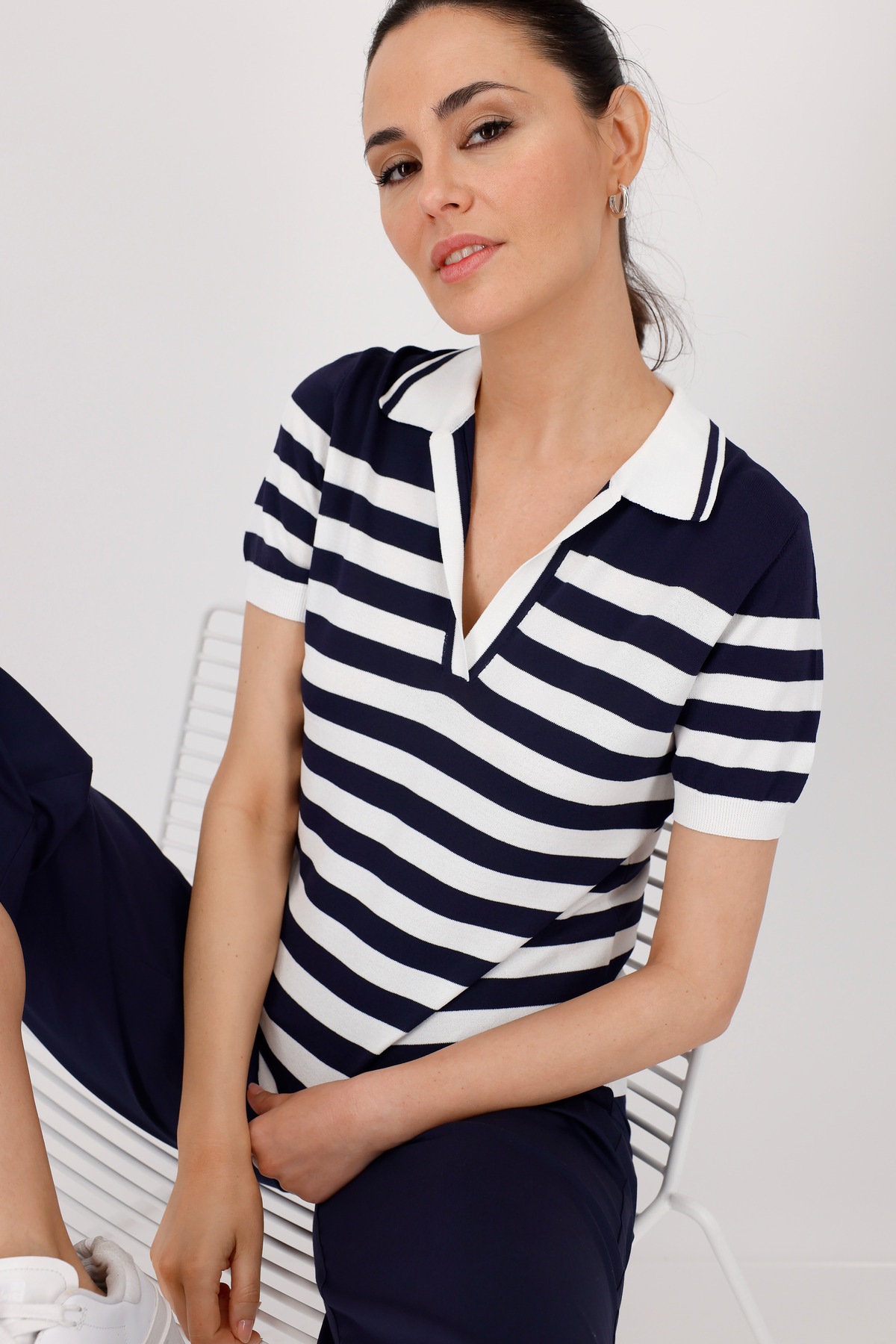 Monari Polokragenpullover "Pullover Polo Ringel", Mit Rundhalsausschnitt günstig online kaufen