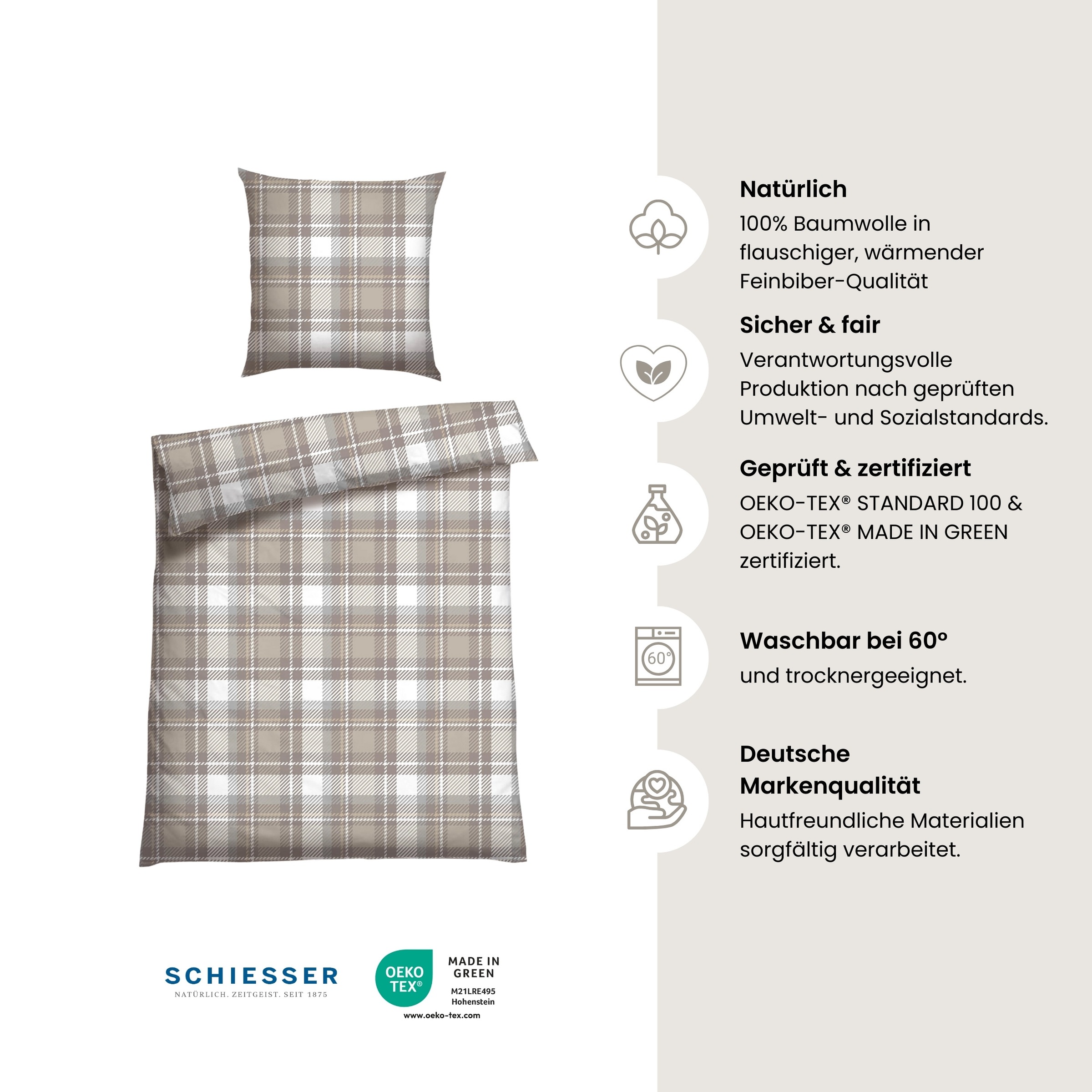 Schiesser Bettwäsche "Metor aus weichem Baumwollflanell mit Winterkaros" 2 günstig online kaufen