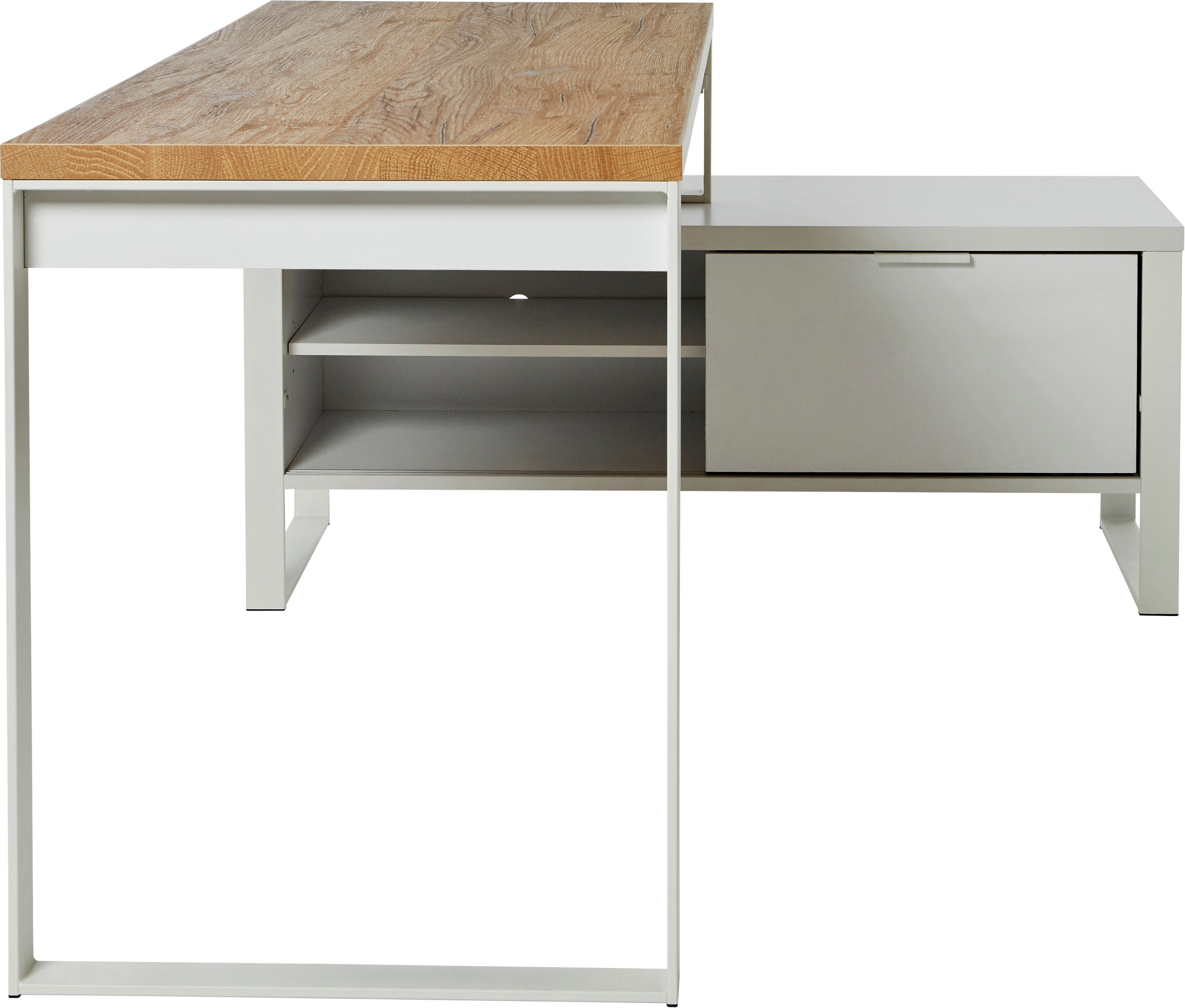 Eckschreibtisch JAHNKE "LOOP", braun (kerneiche, weiß, weiß, kerneiche), B:147,2cm H:76cm T:120cm, Tische, Eckschreibtisch, wechselseitig montierbar 3