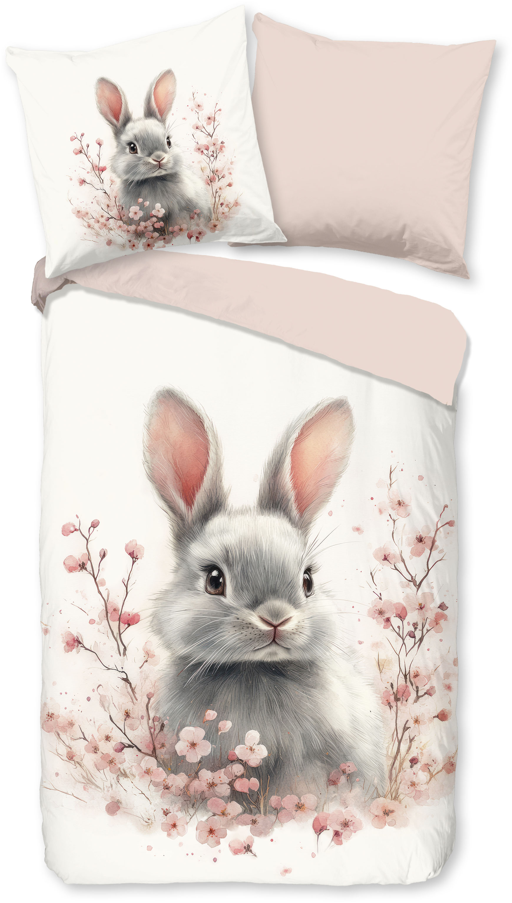 good morning Kinderbettwäsche "Fien" 2 Baumwolle, Renforcé, 135x200, Wendeoptik, Kind, Mädchen, Kaninchen
