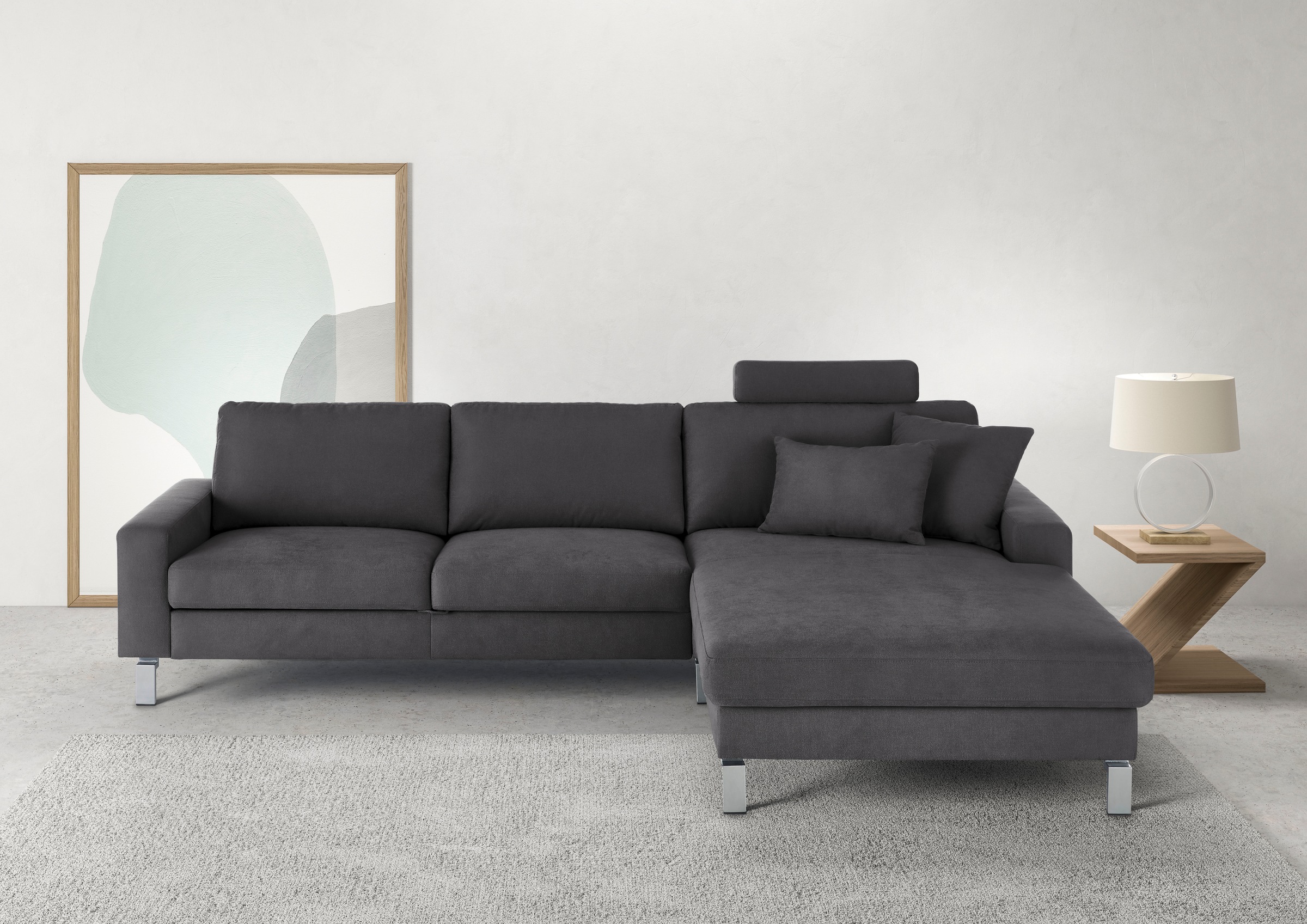 3C Candy "Lecce, wahlweise PUR-Schaumstoff oder Tonnentaschenfederkern" Bett im 2,5-Sitzer, teilmotorische Schlaffunktion im Longchair, L-Form