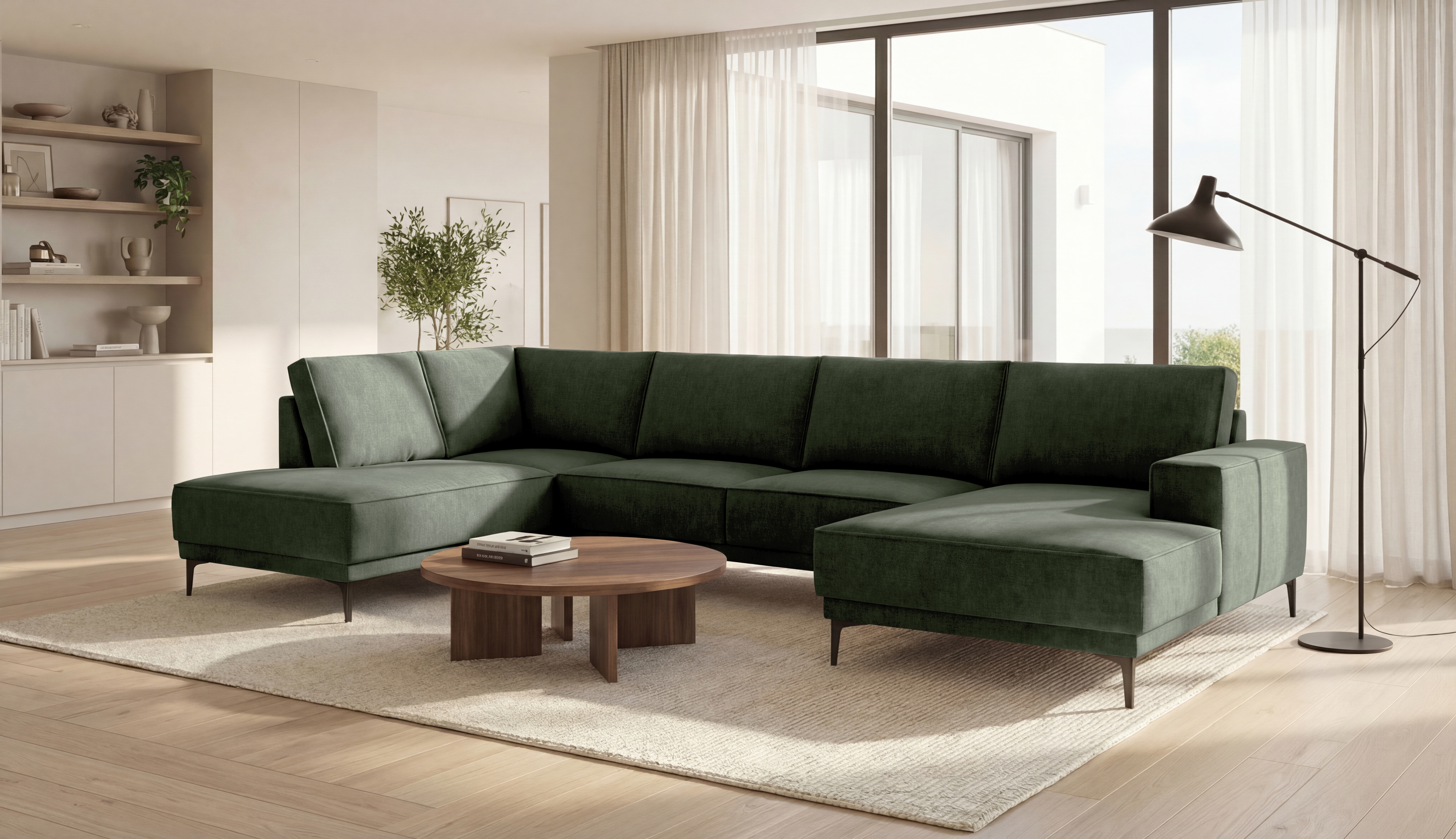 OTTO home Wohnlandschaft "OLAND Bouclé U-Form, XXL, B: 345 cm, Skandi-Design" U-Form, 345 cm, Wellenunterfederung, Skandi-Design, Metallfüße