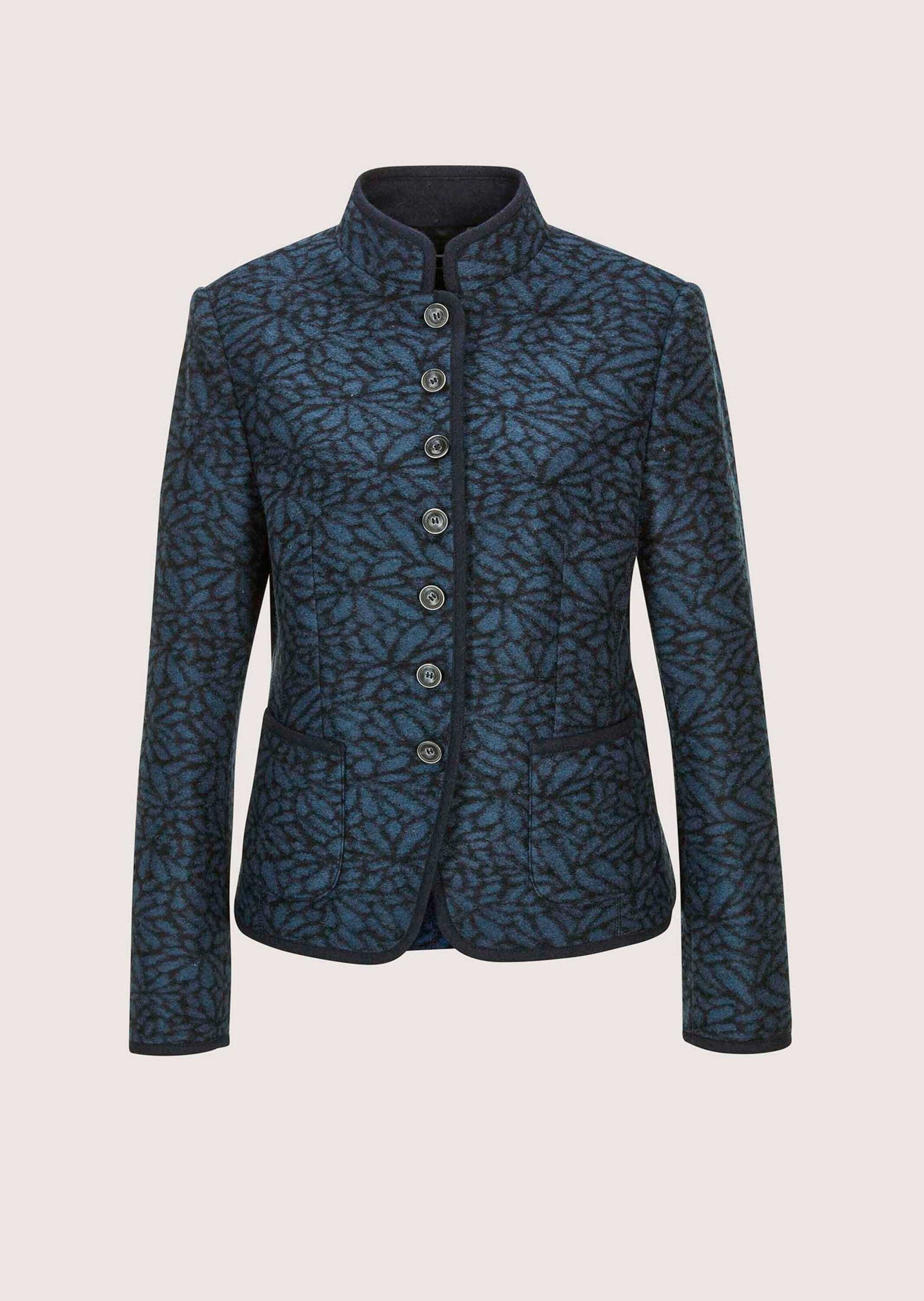 MADELEINE Damen Kurzblazer "Kurzblazer Verkürzter Wollblazer mit Stehkragen, Taschen", blau, Gr. 38, Obermaterial: 60% Polyester PES. 37% Wolle WO.