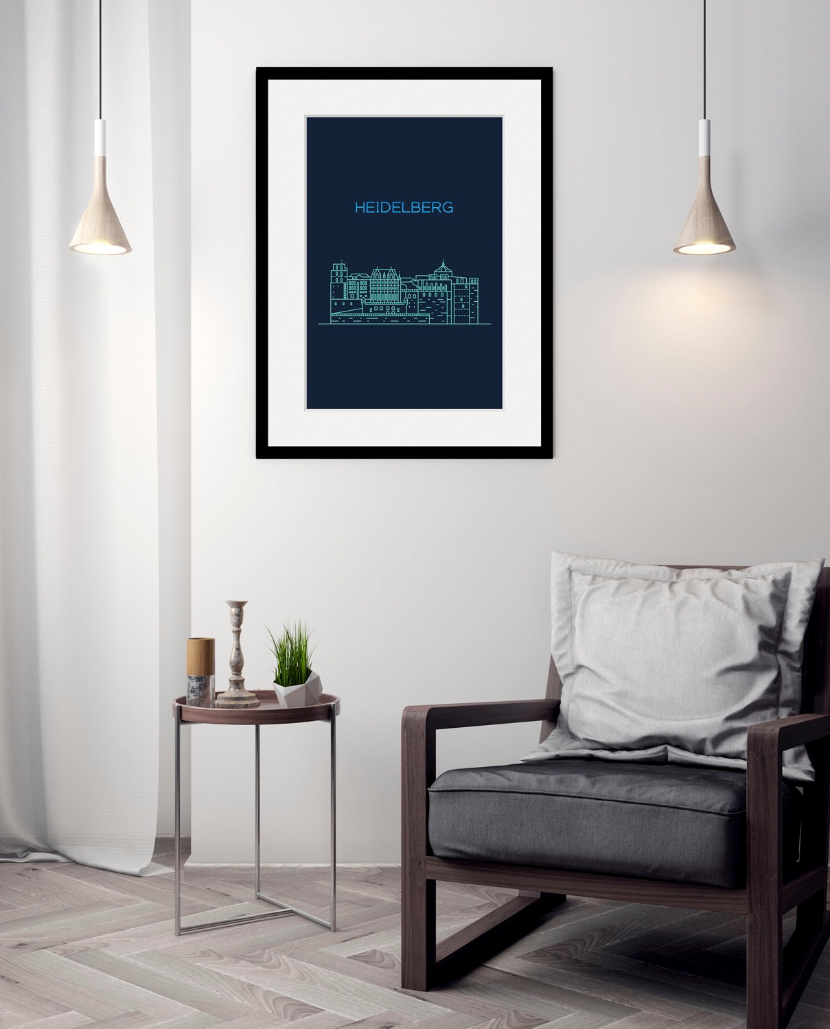 queence Bild »Heidelberg Sightseeing«, Städte-Schriftzug-Deutschland-Stadt-Gebäude, (1 St.), HD Premium Poster-Druck inkl. Holzrahmen