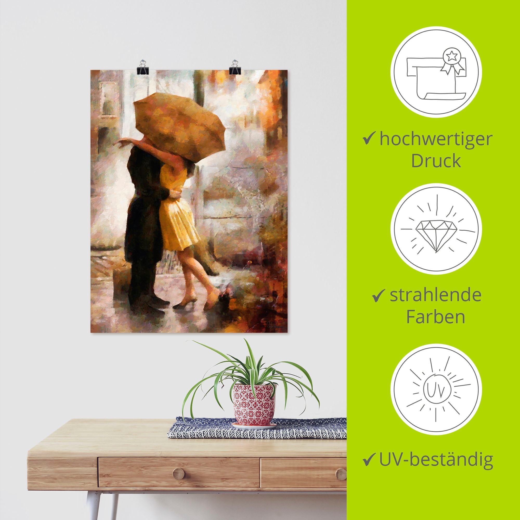 Artland Poster »Kuss unter Regenschirm« Bilder von Liebespaaren 1 Stk. tlg. ohne Rahmen