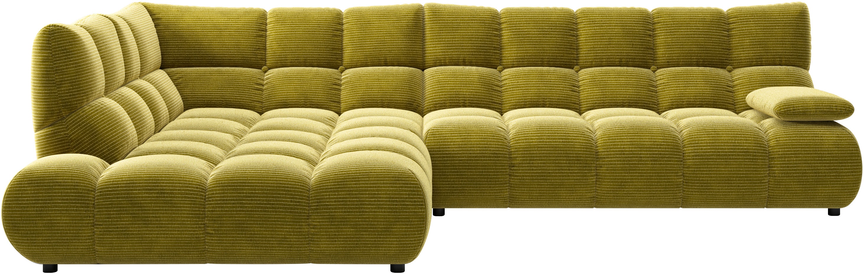 Home affaire Ecksofa "Cozy Bubble, mit klappbarer Armlehne, Breite 324 cm" mit eleganter Steppung, Rundumbezug & weicher Polsterung