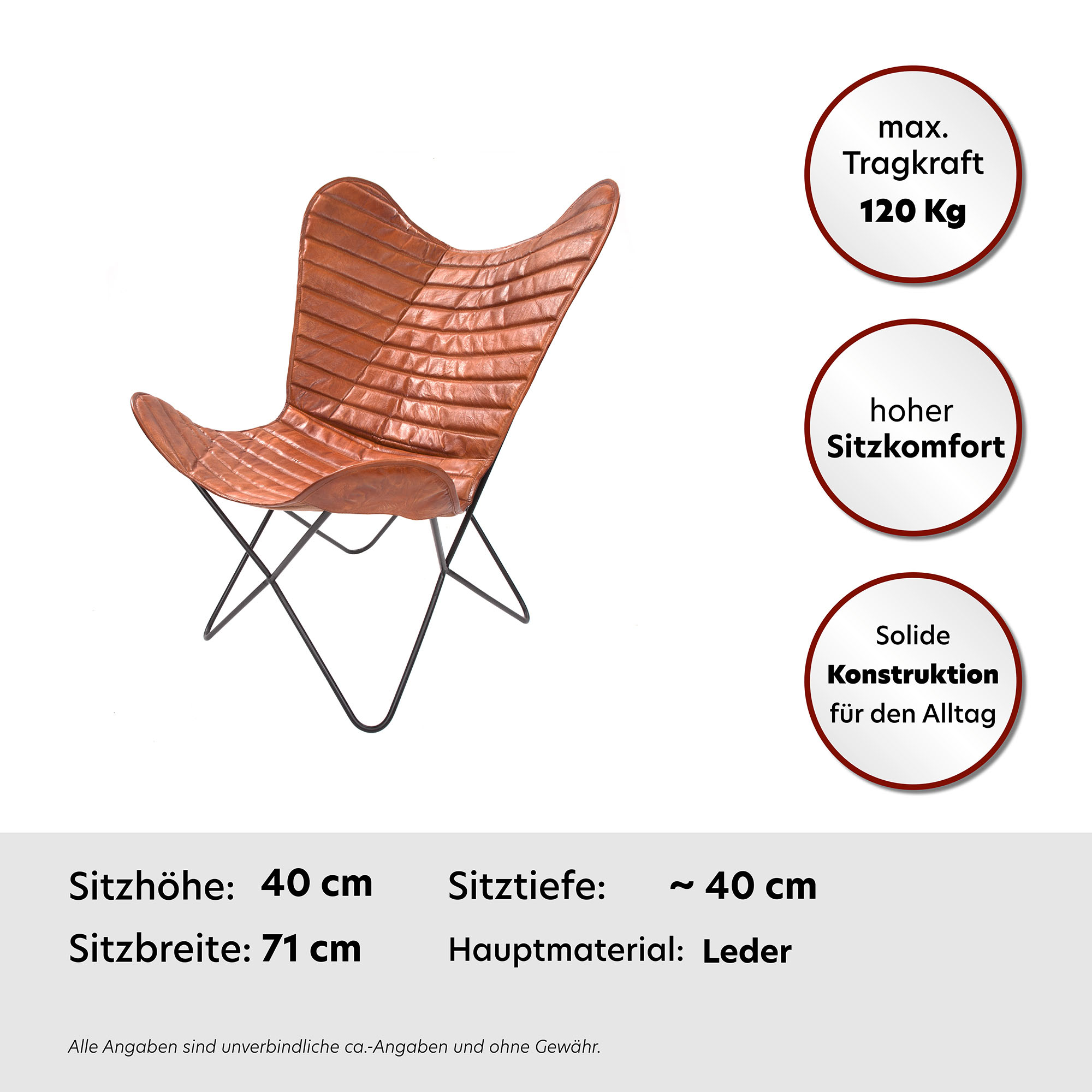 Thumbnail - Kayoom 4-Fußstuhl "Schmetterling Stuhl Santiago, Schmetterlingsstuhl aus Leder", 1 St., pflegeleicht, hochwertig, hochwe...