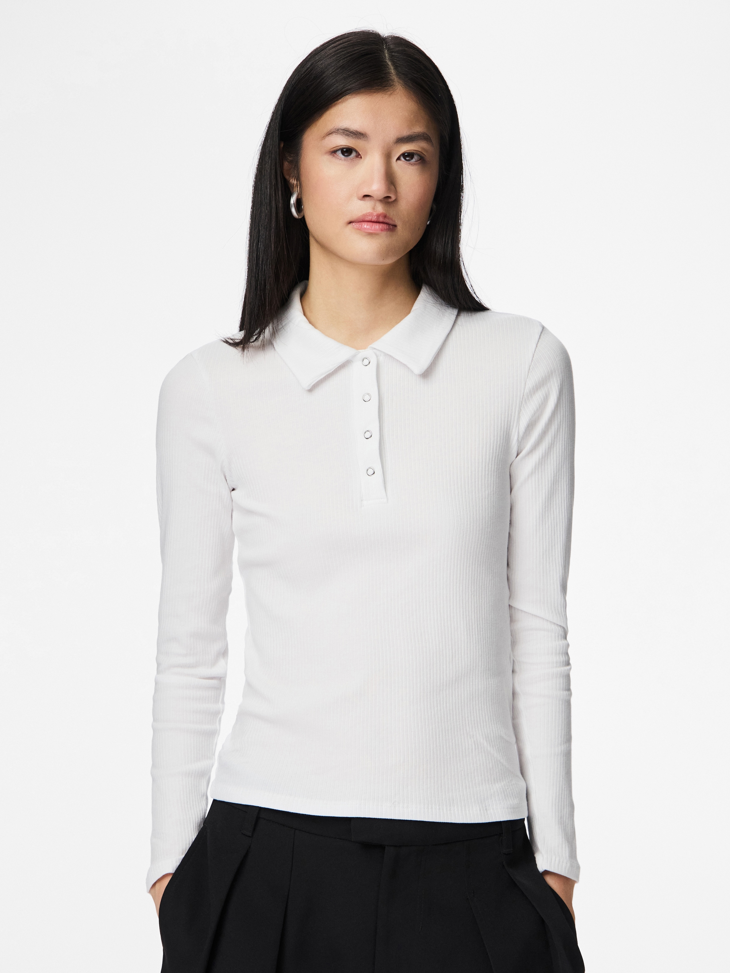 pieces Langarm-Poloshirt "PCKITTE LS POLO TOP JRS NOOS" mit gerippter Struk günstig online kaufen