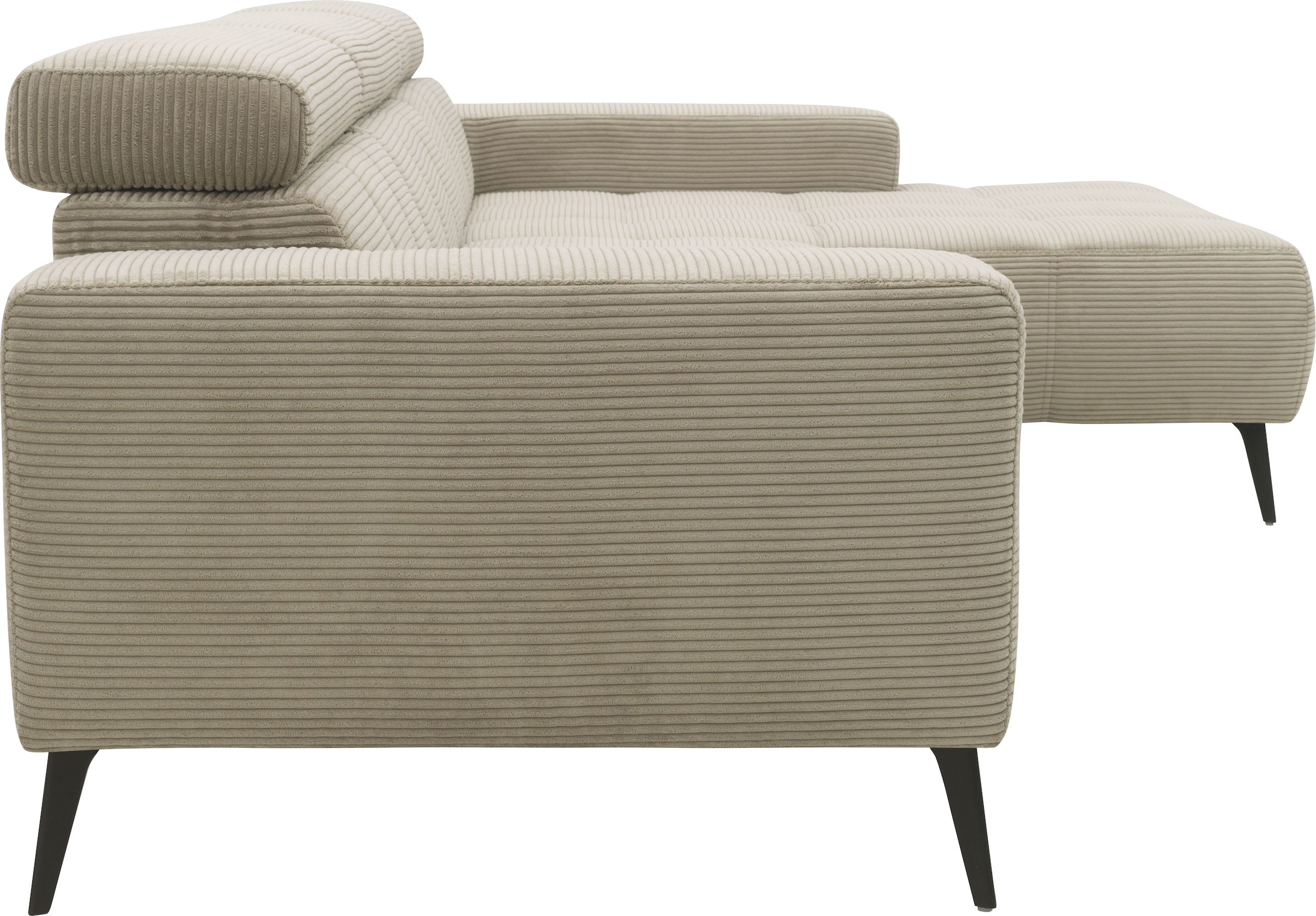DOMO collection Ecksofa »Trento L-Form, mit Kufenfuß oder Einzelfuß«, wahlweise mit Kopfteilverstellung, Recamiere links/rechts bestellbar