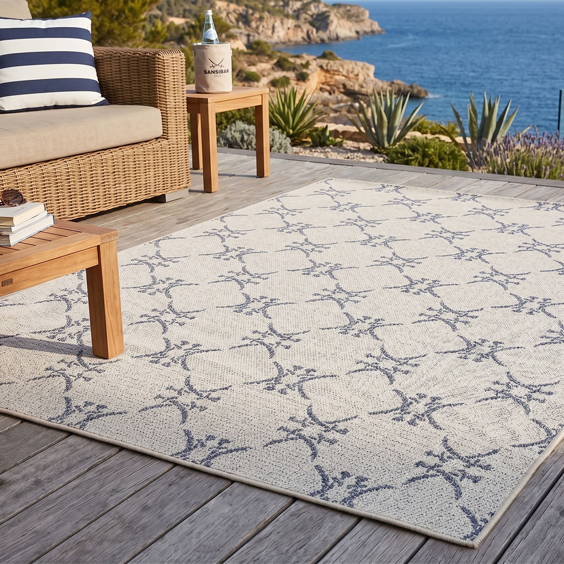 Sansibar Teppich "Nordsee Beach SA-034" rechteckig 5 mm Höhe modernes Design, Motiv: gekreuzte Säbel, In- und Outdoor geeignet